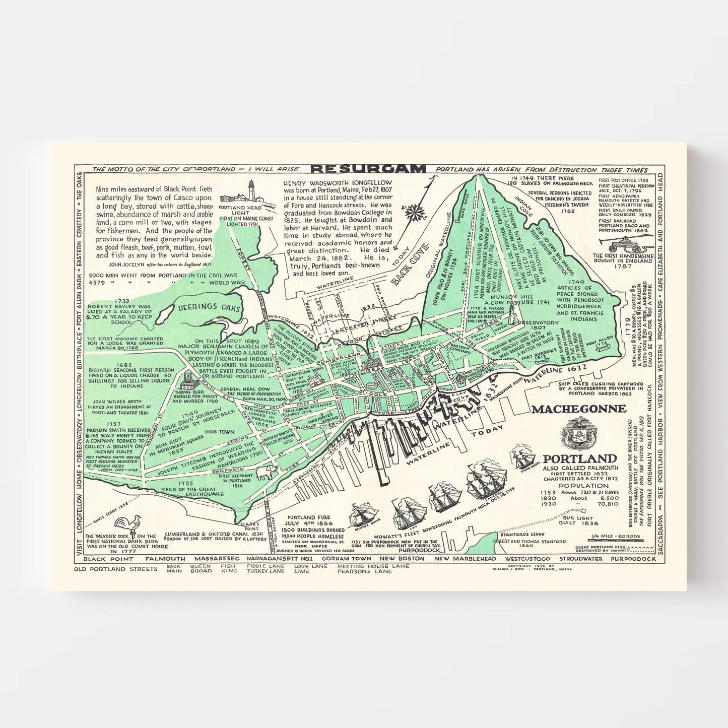 Vintage Map of Portland, Maine, 1932