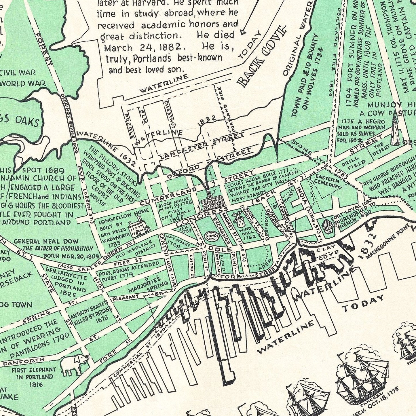 Vintage Map of Portland, Maine, 1932