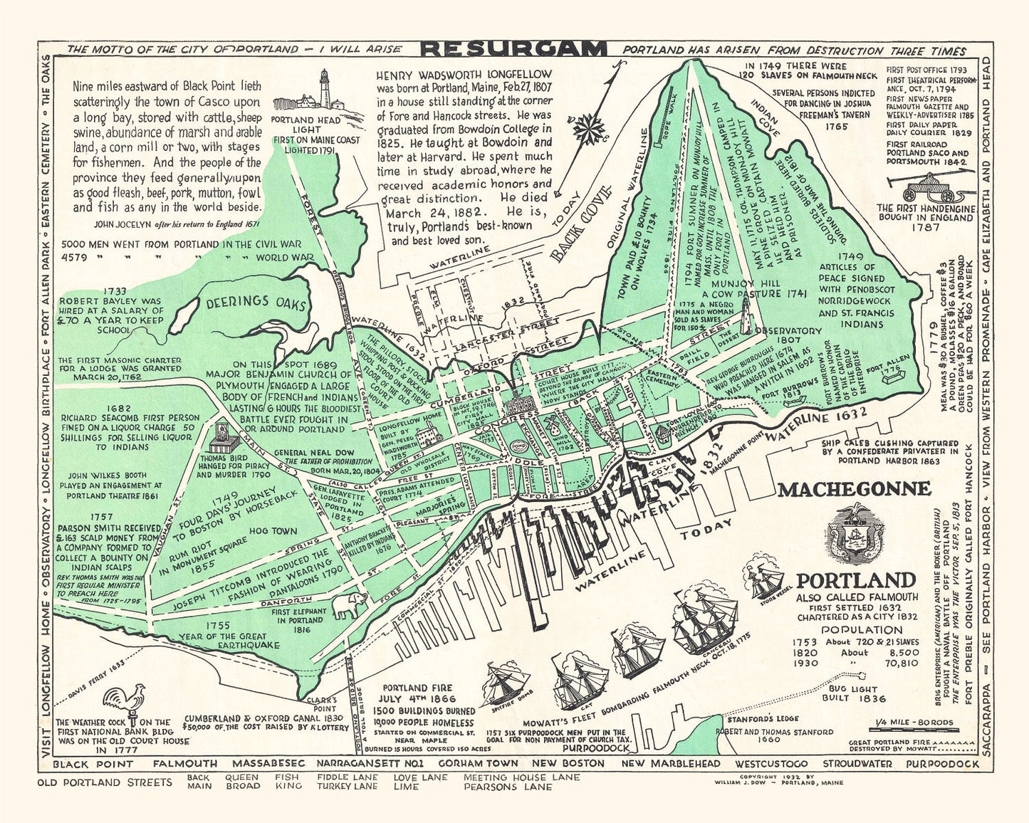 Vintage Map of Portland, Maine, 1932
