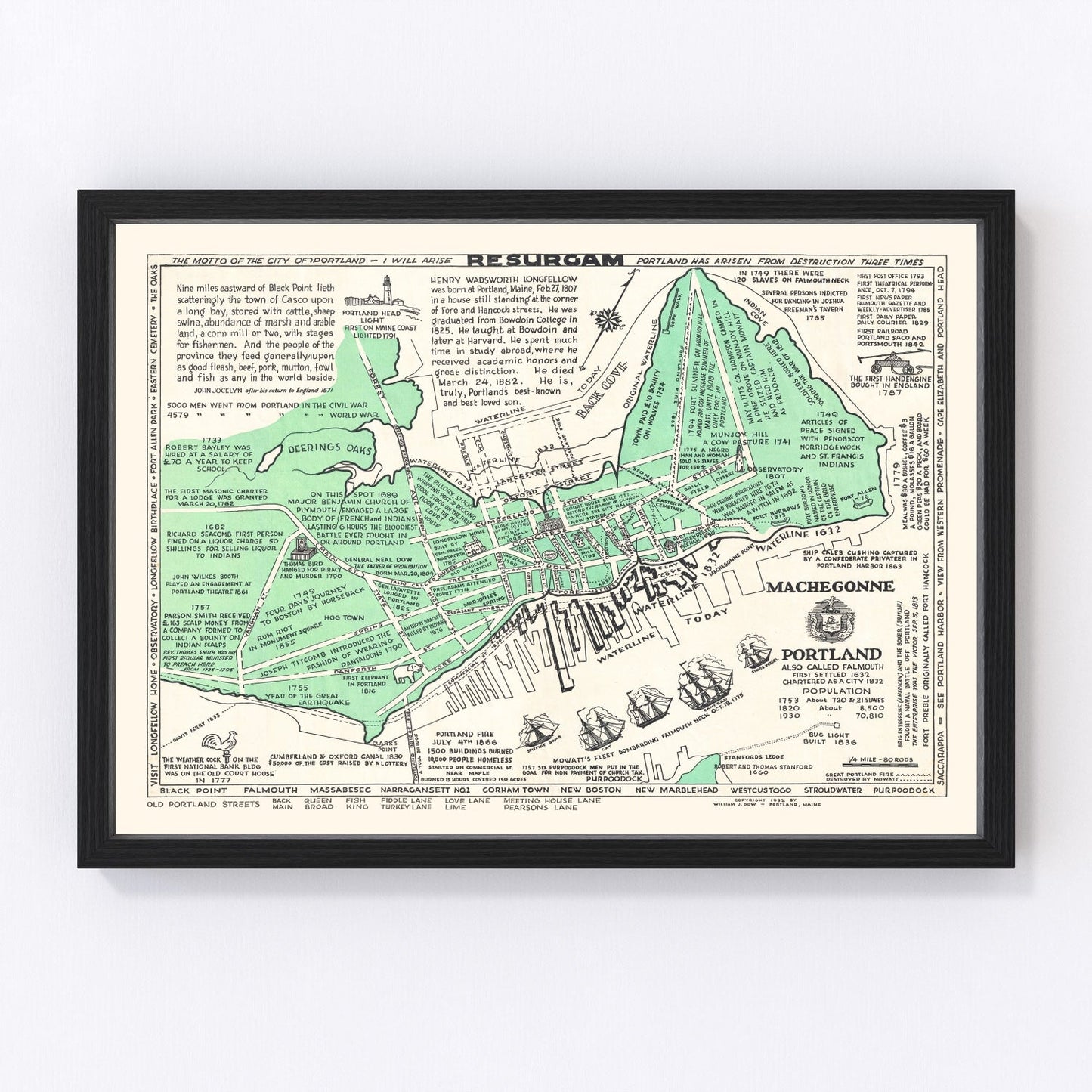 Vintage map of Portland, Maine, 1932