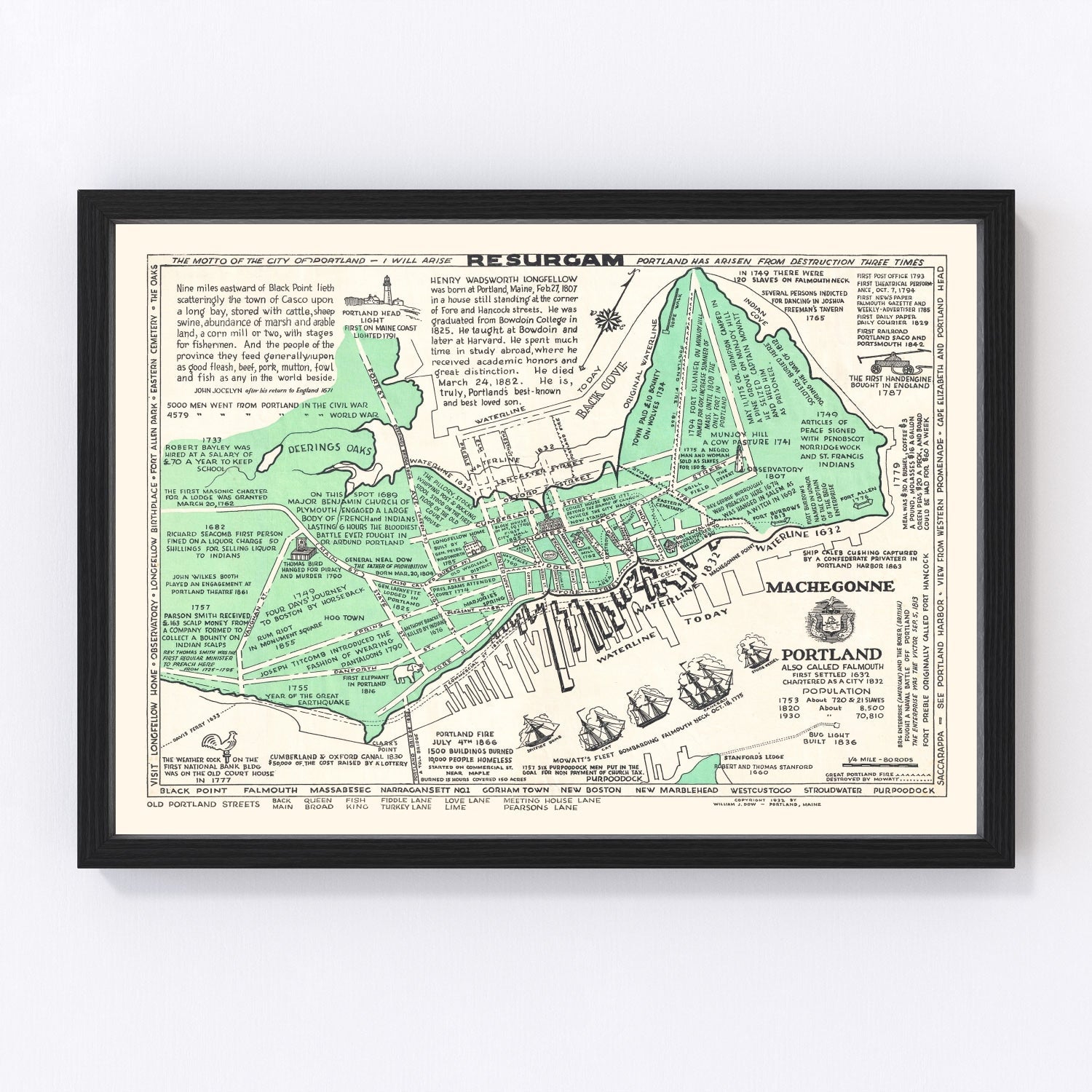 Vintage map of Portland, Maine, 1932