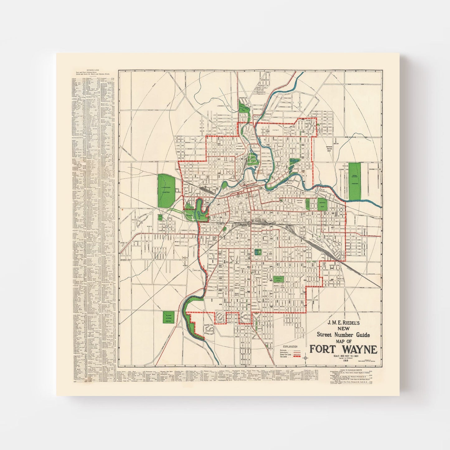 Vintage Map of Fort Wayne, Indiana, 1919