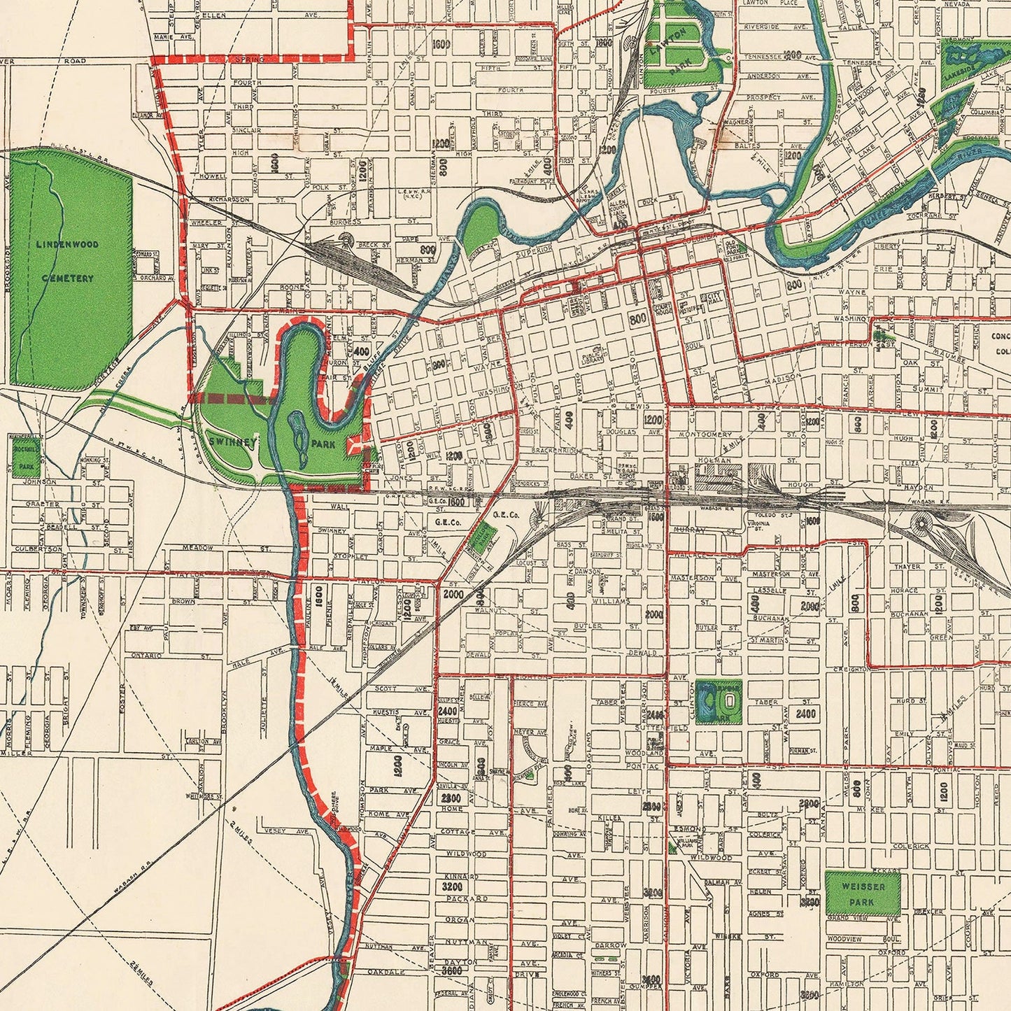 Vintage Map of Fort Wayne, Indiana, 1919