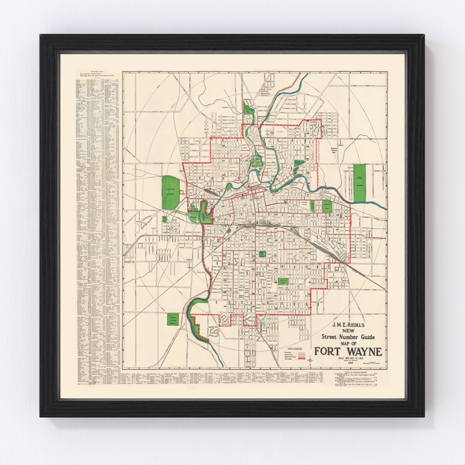 vintage map of Fort Wayne, Indiana, 1919