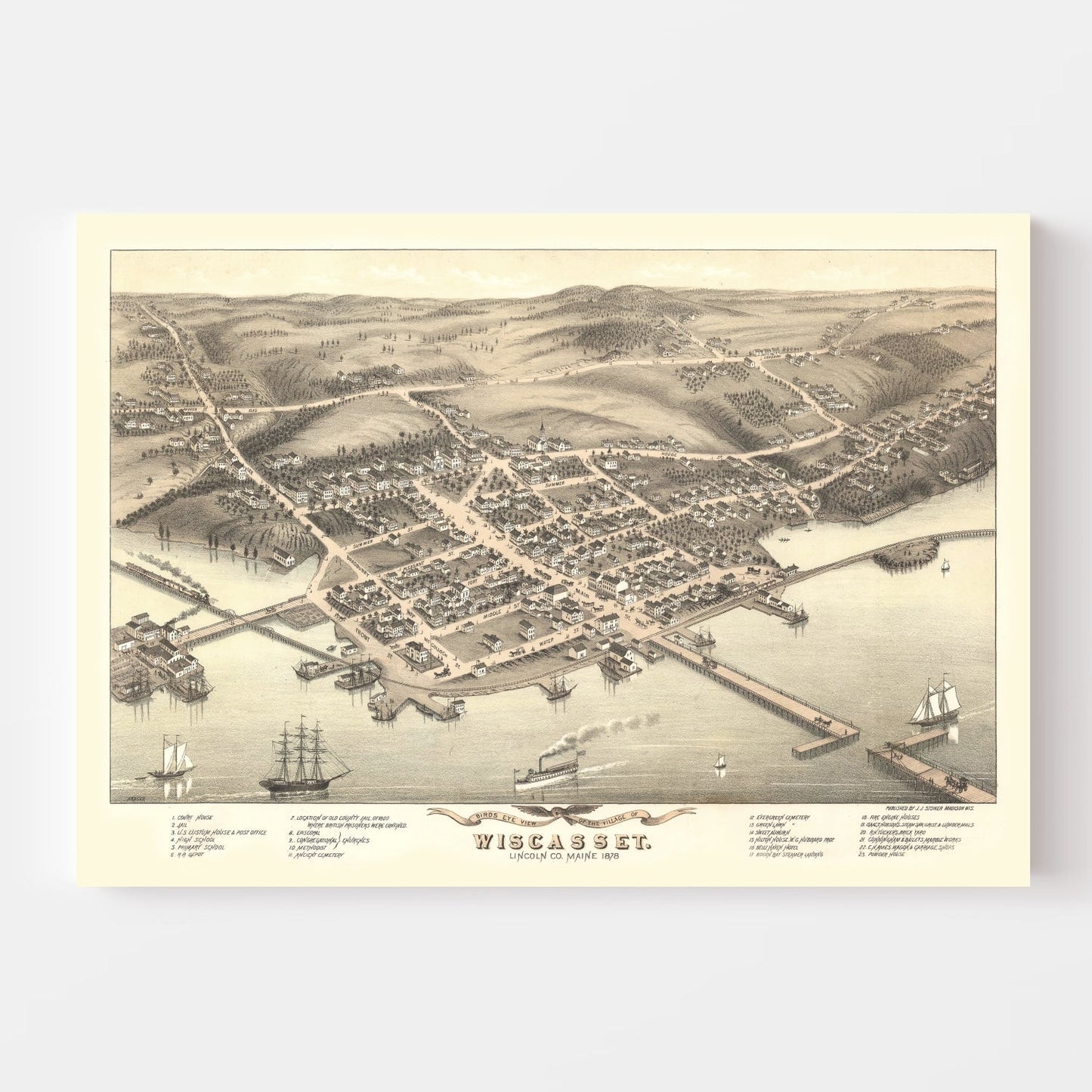 Vintage Map of Wiscasset, Maine, 1878