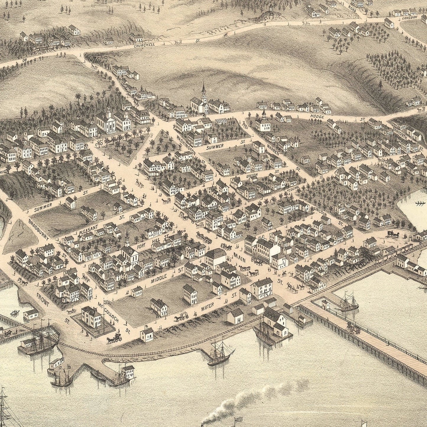 Vintage Map of Wiscasset, Maine, 1878