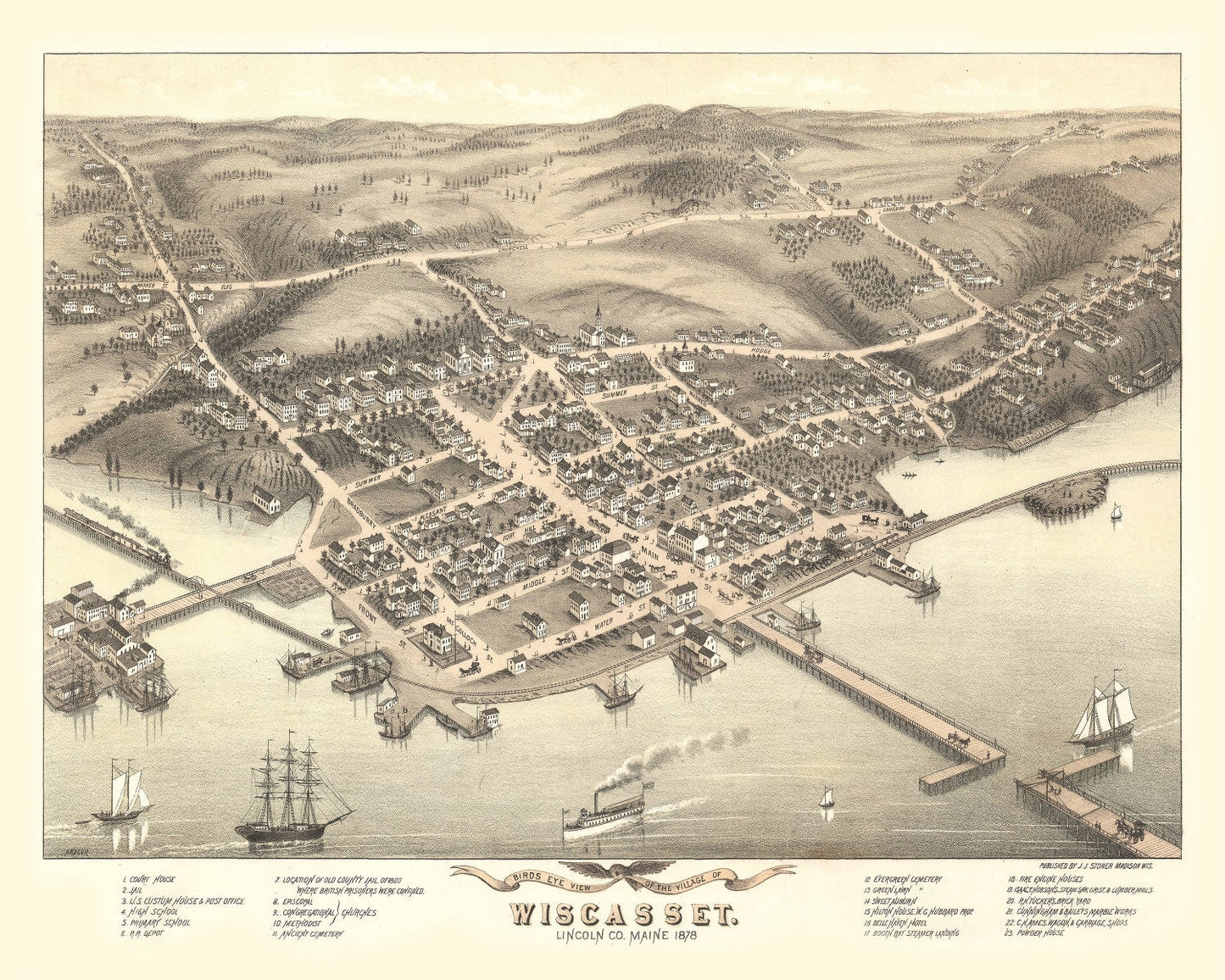 Vintage Map of Wiscasset, Maine, 1878