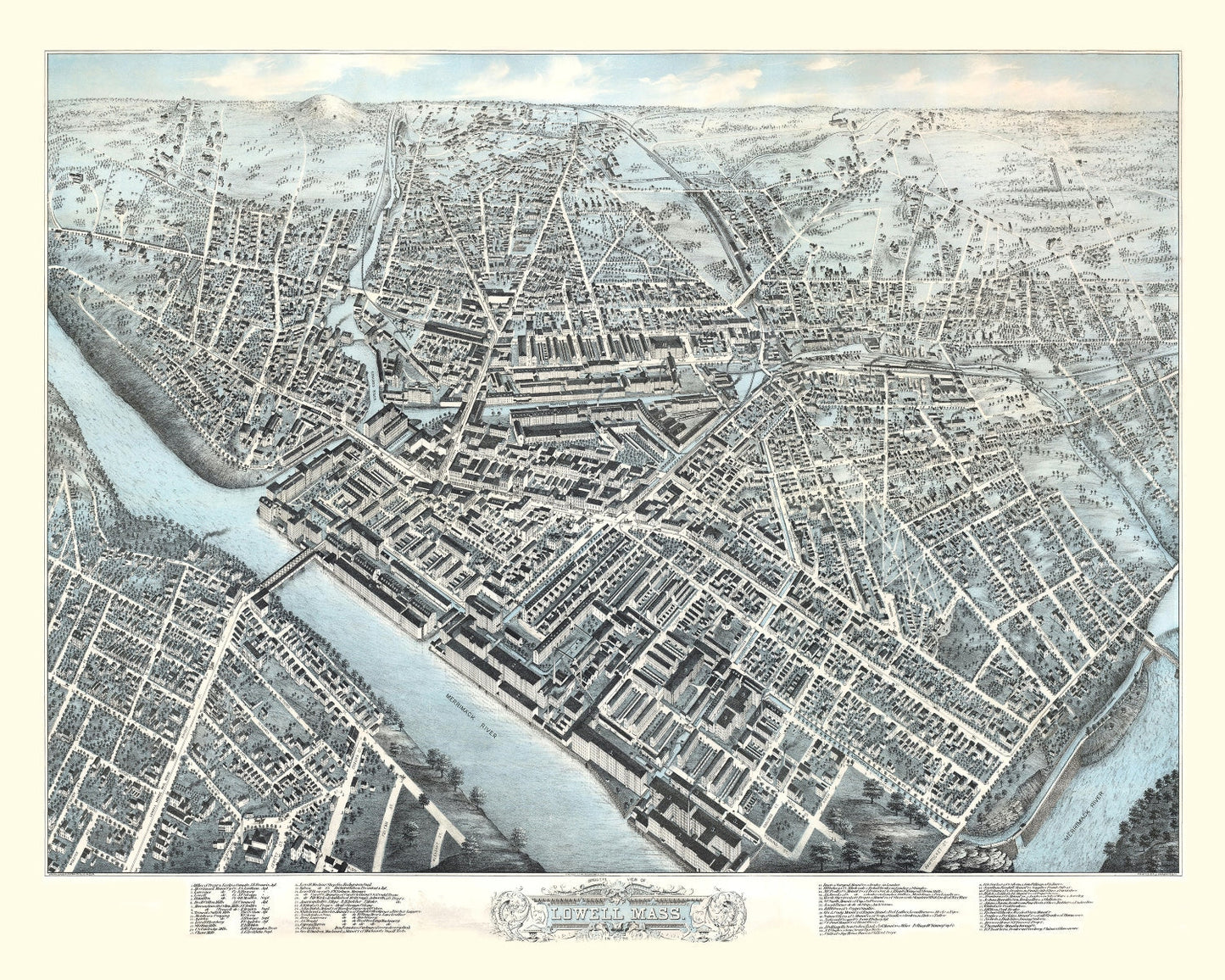 Vintage Map of Lowell, Massachusetts, 1876 II