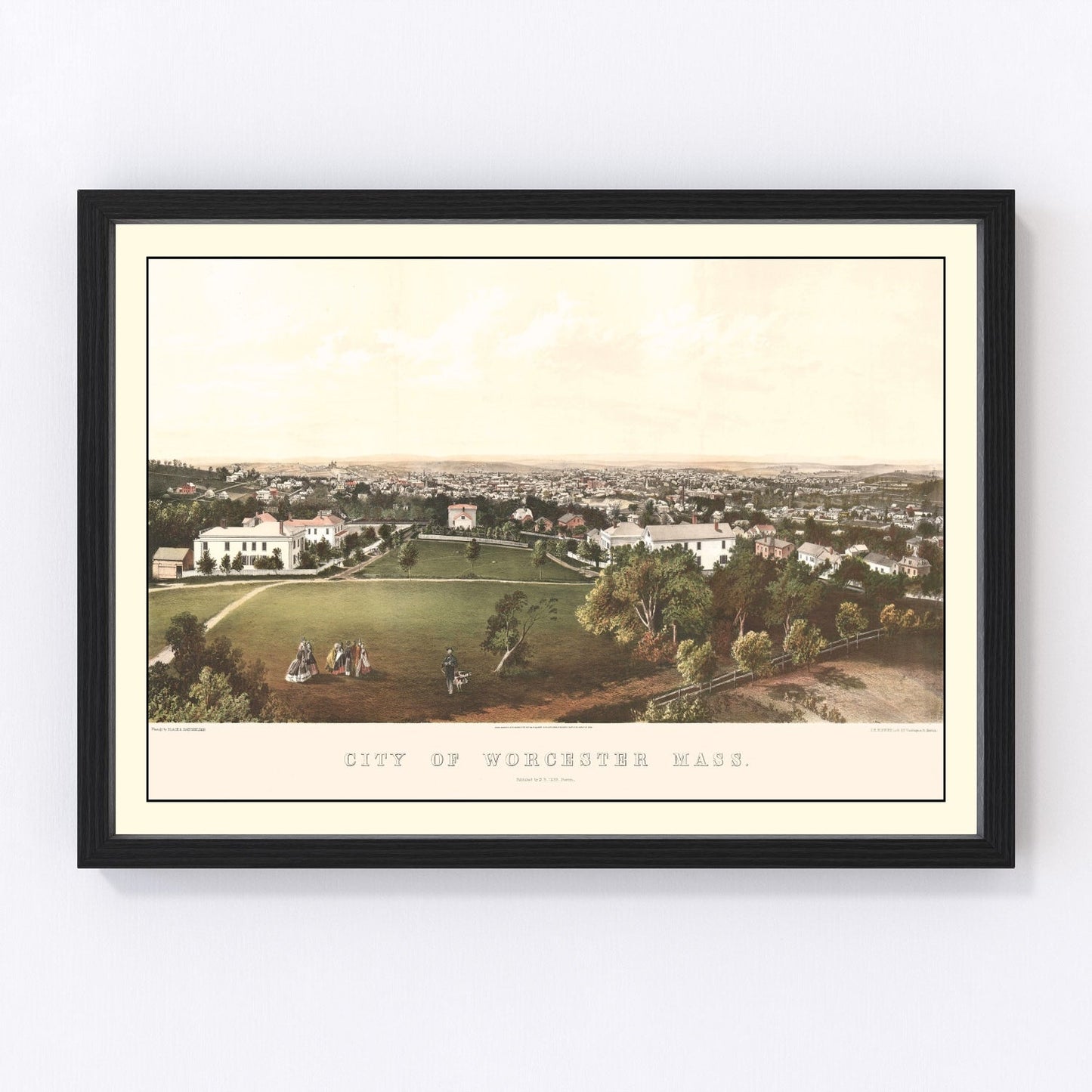 Vintage map of Worcester, Massachusetts, 1864, Civil War era restored