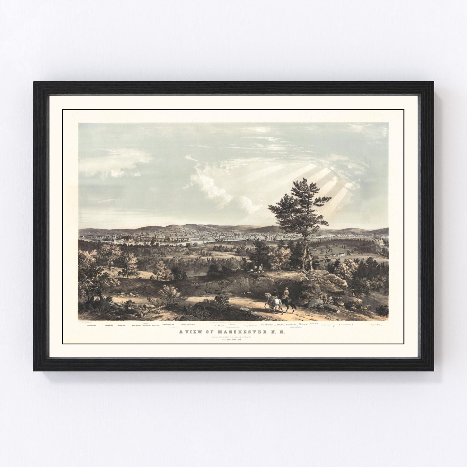 Vintage map of Manchester, New Hampshire, 1855