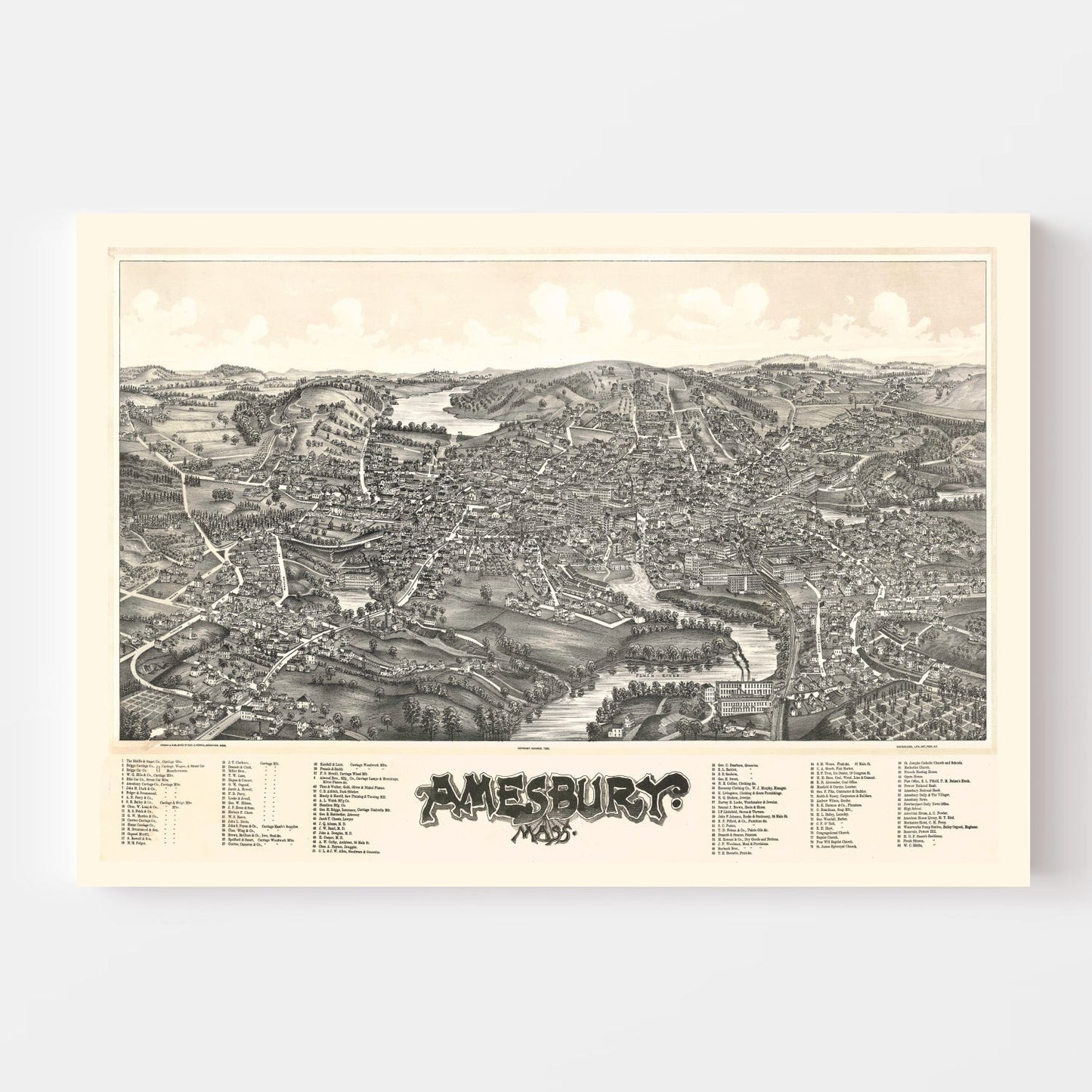 Vintage Map of Amesbury, Massachusetts, 1890