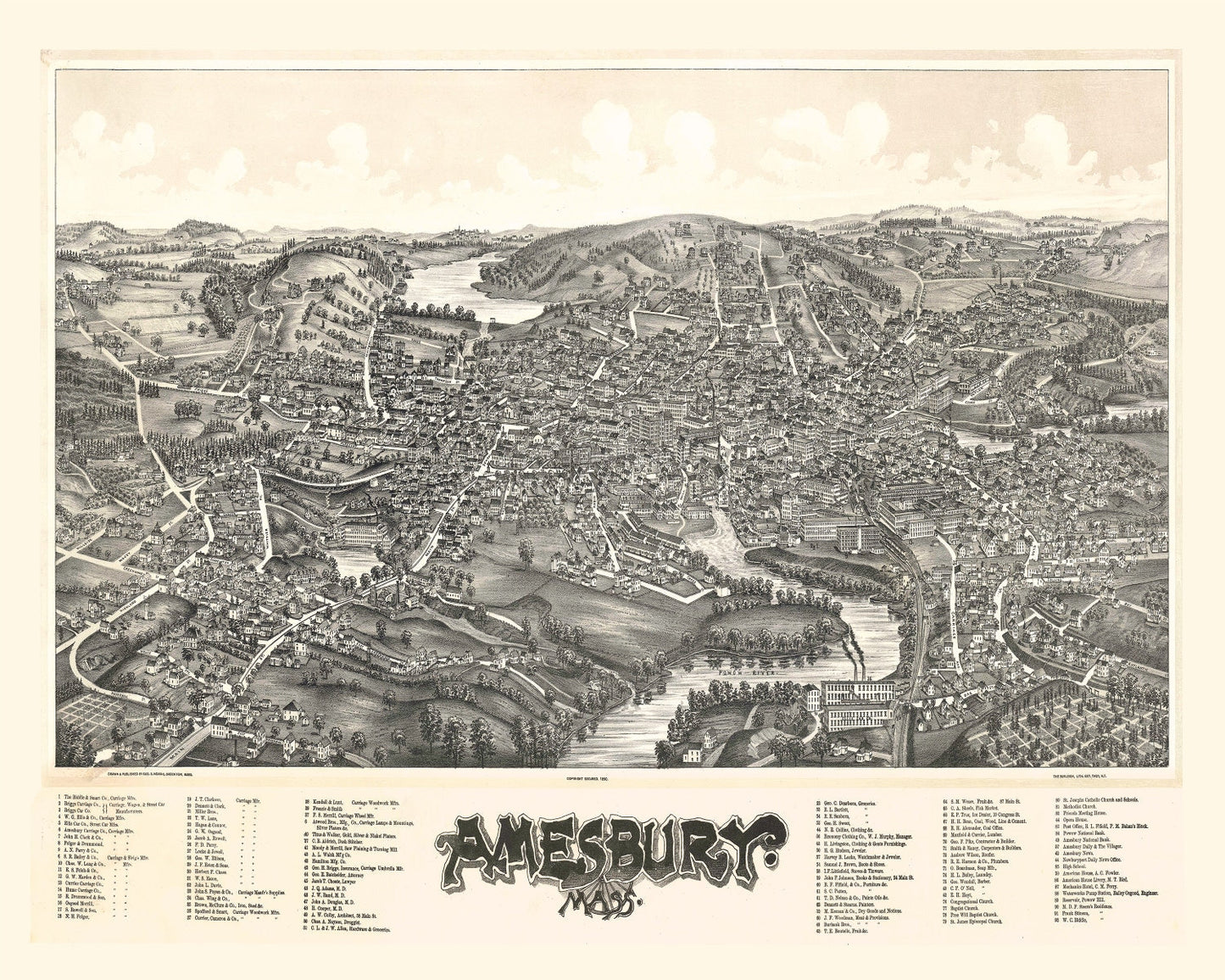 Vintage Map of Amesbury, Massachusetts, 1890