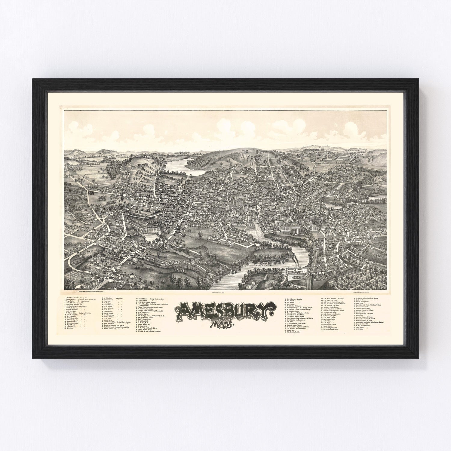 Vintage map of Amesbury, Massachusetts, 1890 - restored print