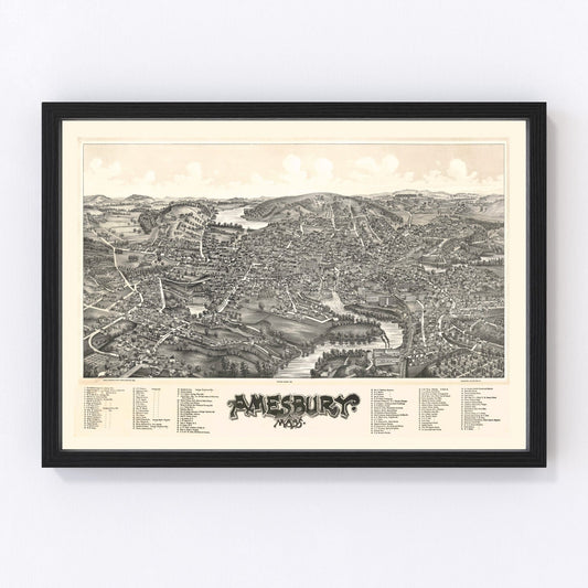 Vintage map of Amesbury, Massachusetts, 1890 - restored print