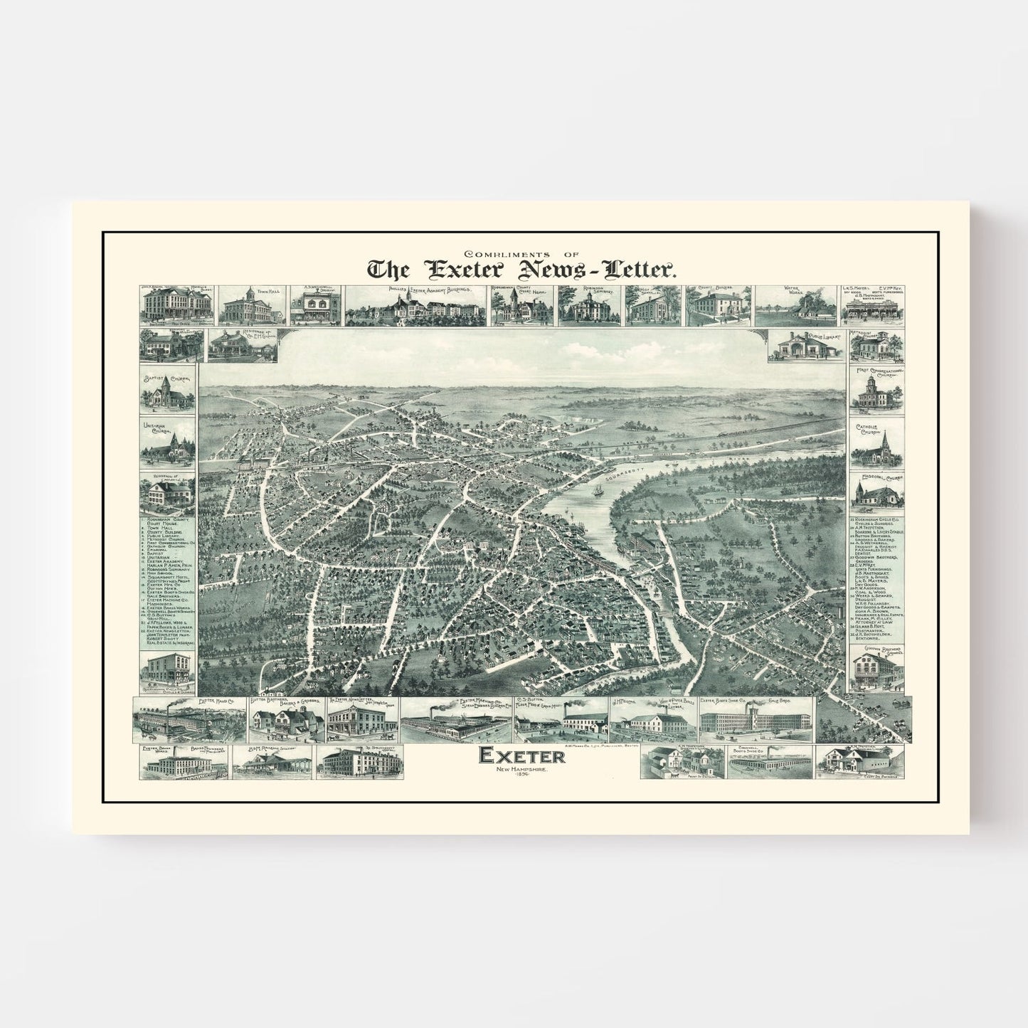 Vintage Map of Exeter, New Hampshire, 1896