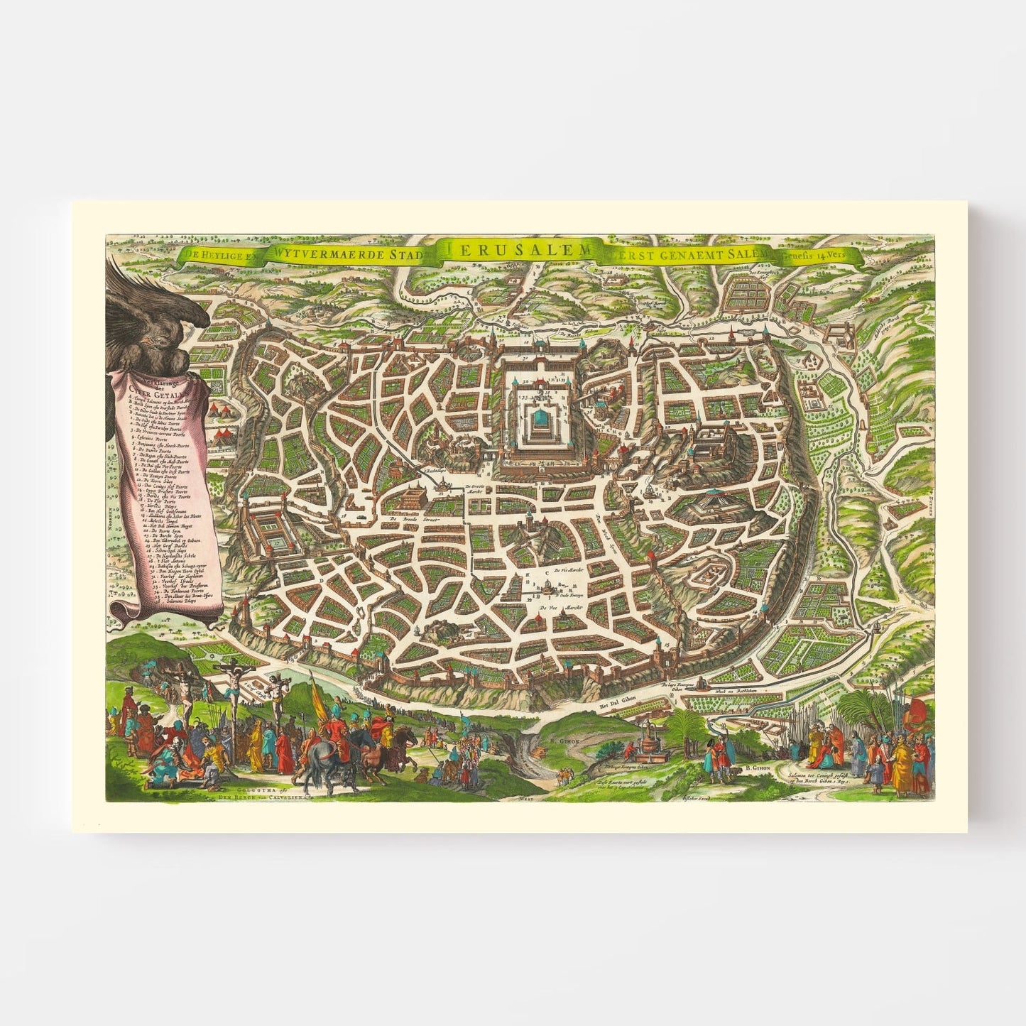 Vintage Map of Jerusalem, Israel, 1645