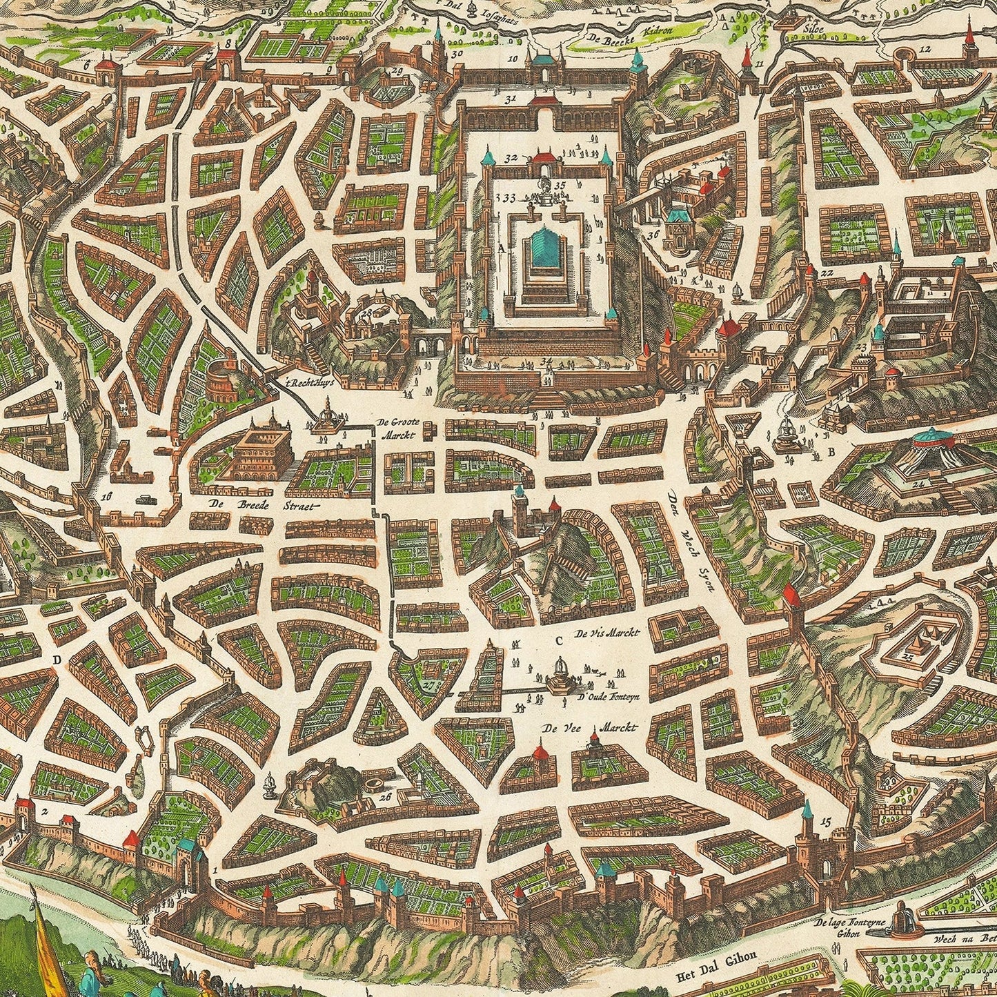 Vintage Map of Jerusalem, Israel, 1645