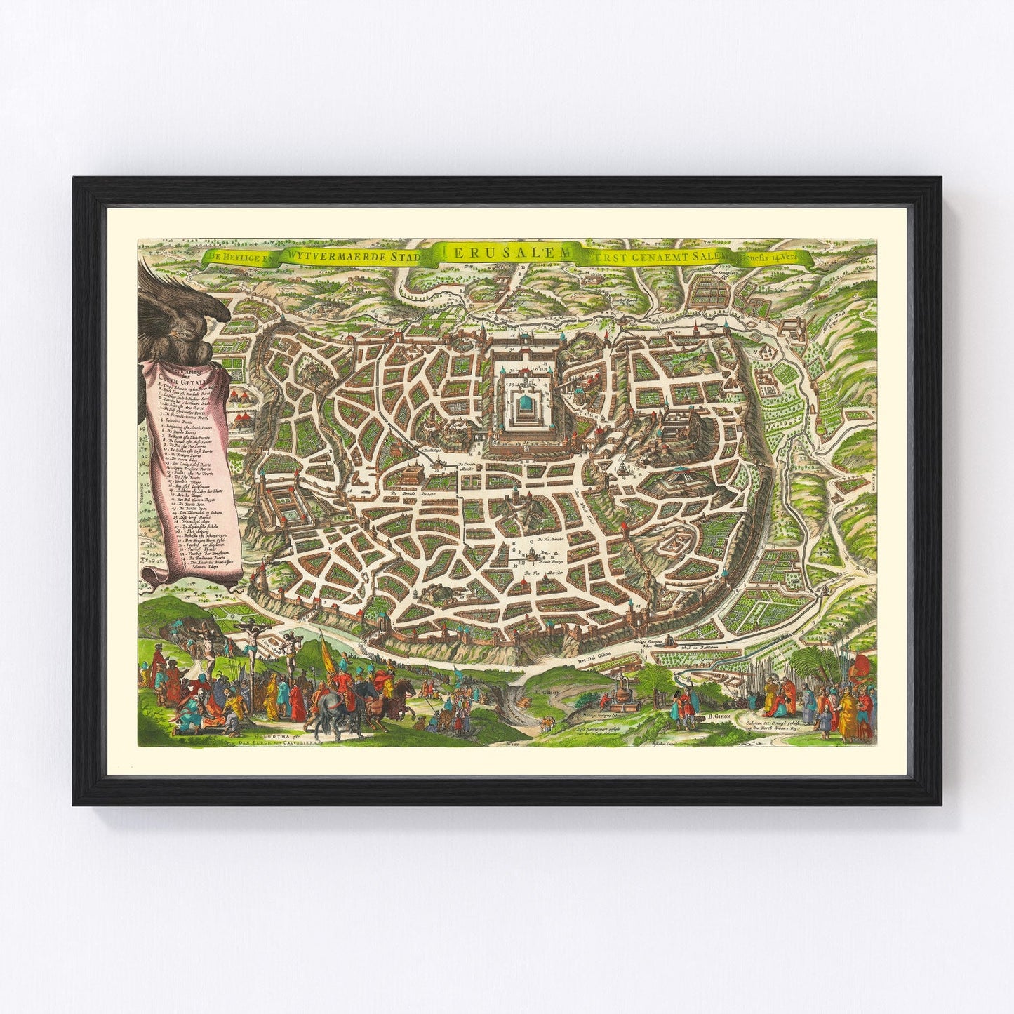 Vintage map of Jerusalem, Israel, 1645