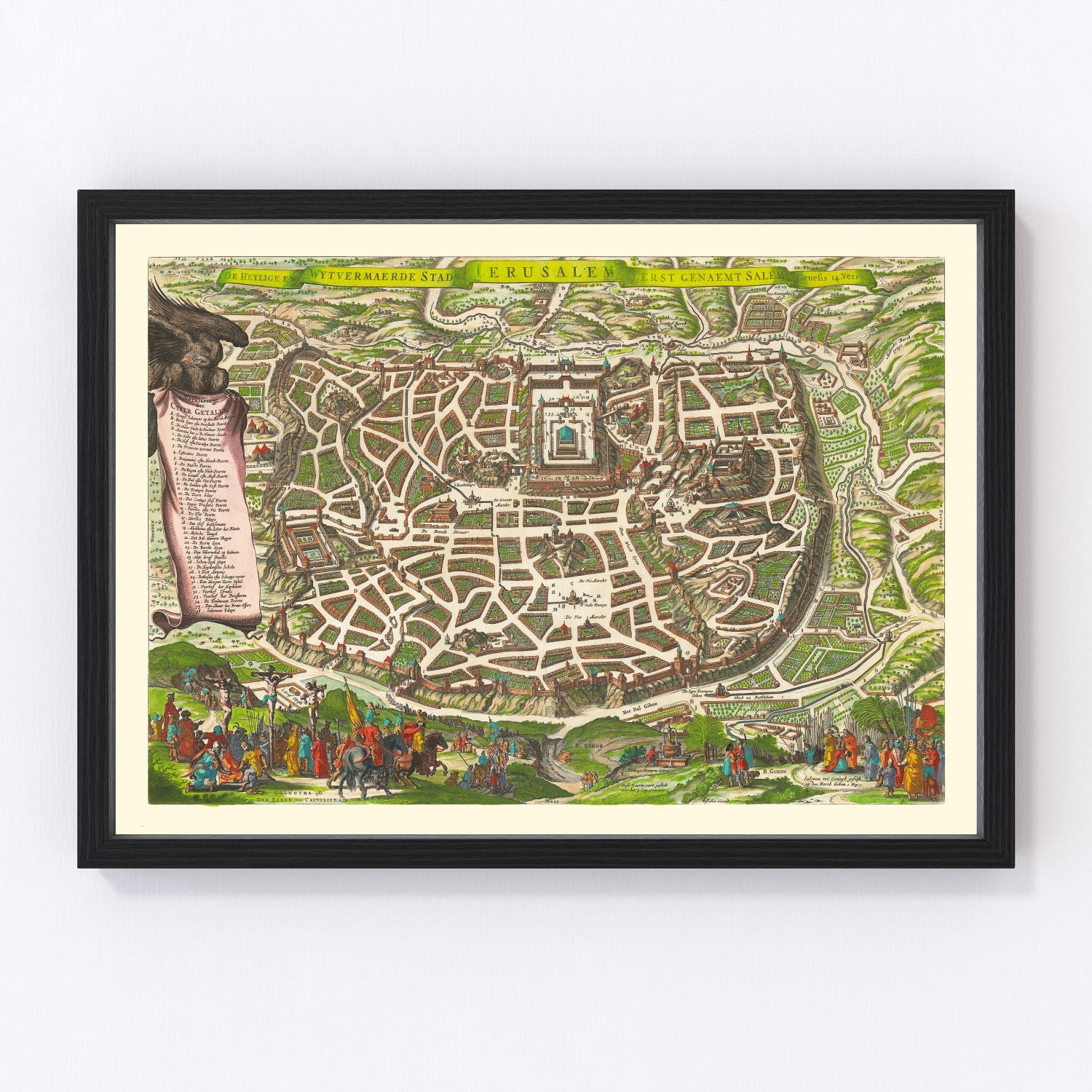 Vintage map of Jerusalem, Israel, 1645