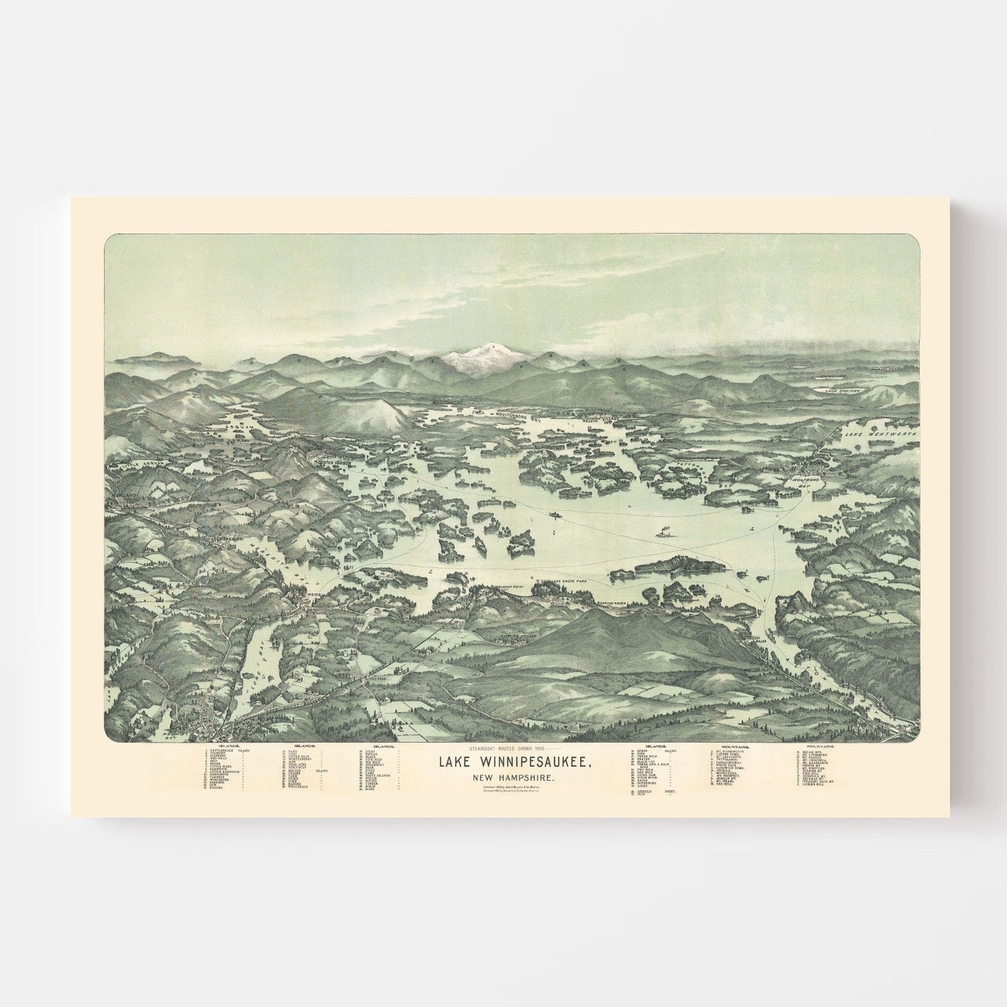 Vintage Map of Lake Winnipesaukee, New Hampshire, 1909