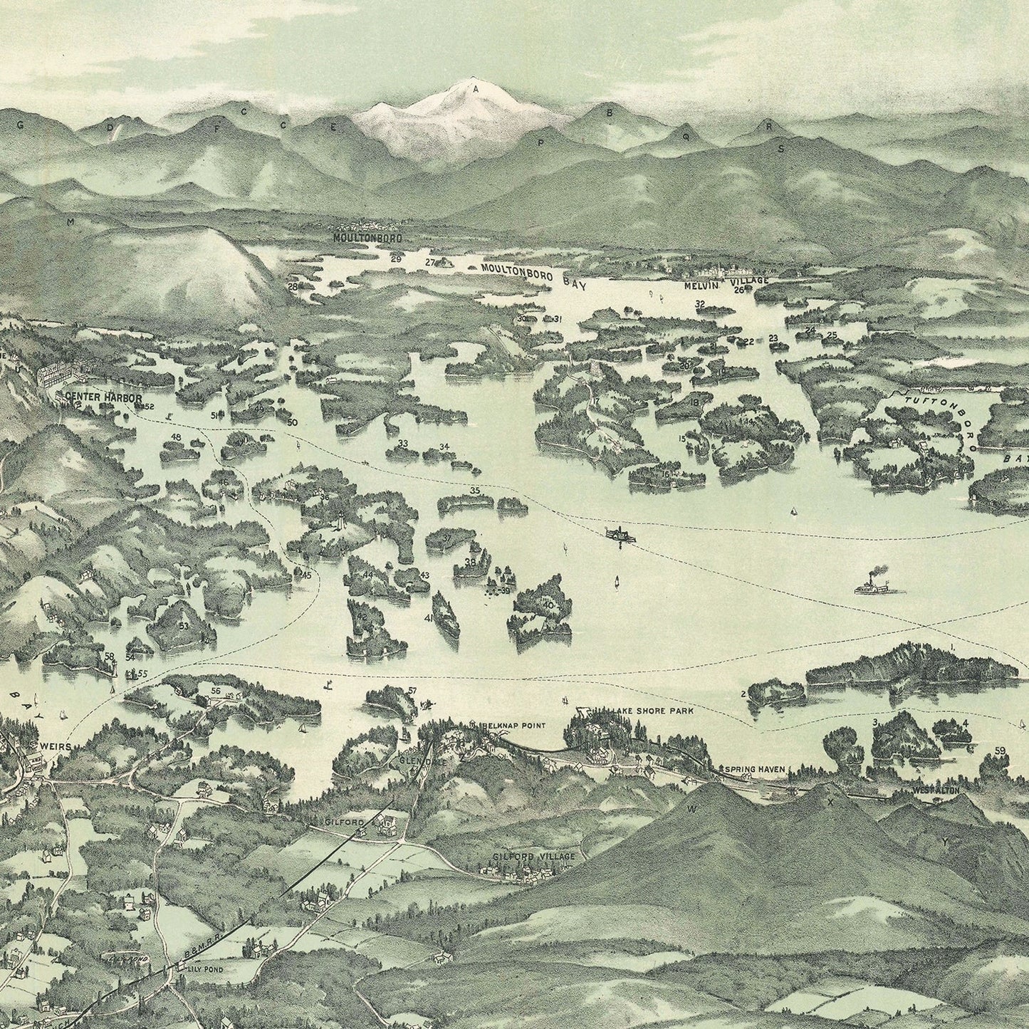 Vintage Map of Lake Winnipesaukee, New Hampshire, 1909
