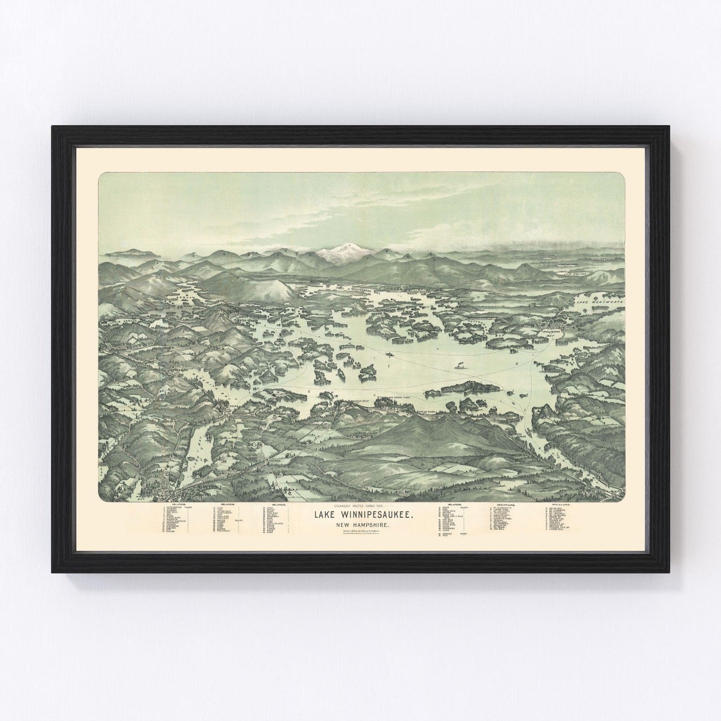 vintage map of Lake Winnipesaukee, New Hampshire, 1909