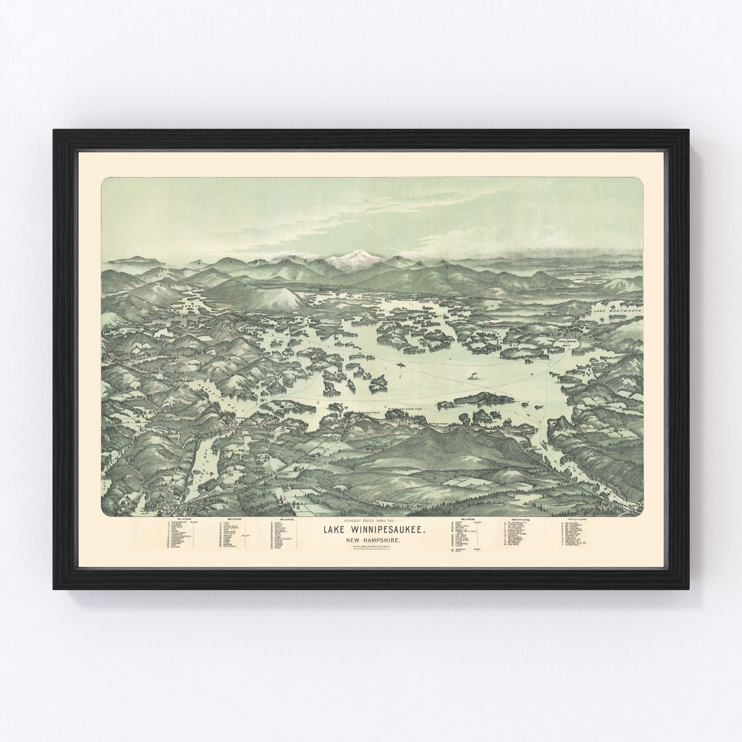 vintage map of Lake Winnipesaukee, New Hampshire, 1909