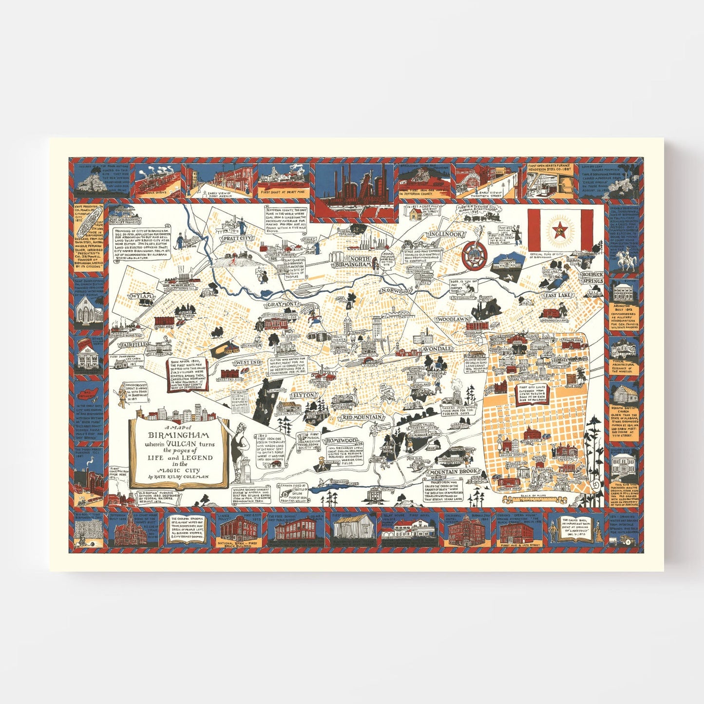 Vintage Map of Birmingham, Alabama, 1938