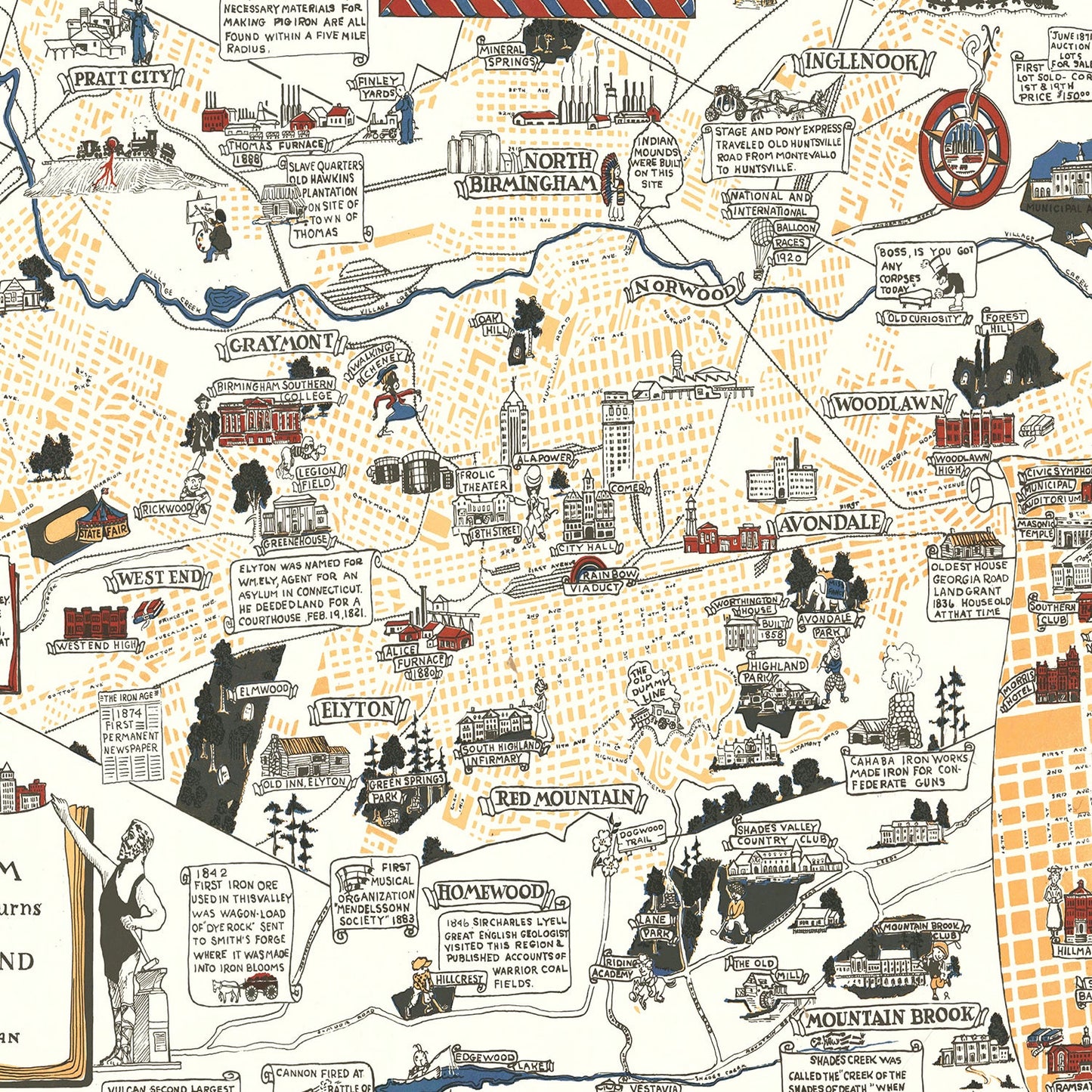 Vintage Map of Birmingham, Alabama, 1938