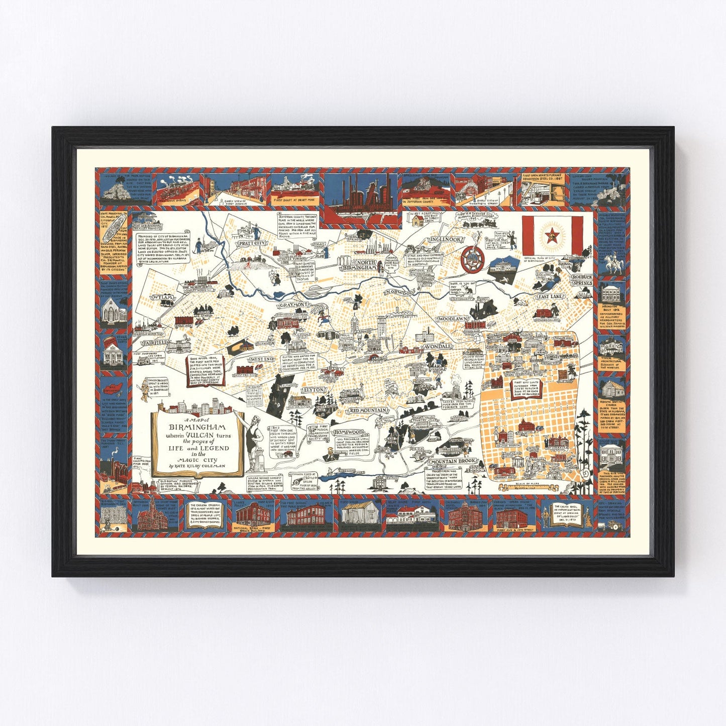 Vintage map of Birmingham, Alabama, 1938