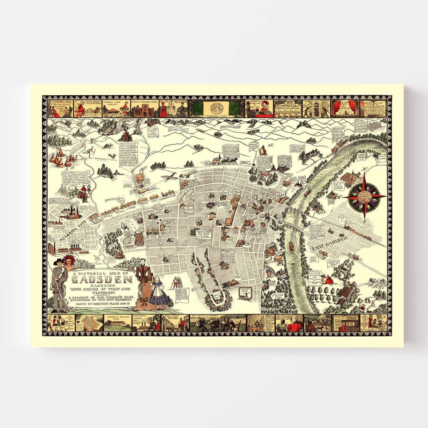 Vintage Map of Gadsden, Alabama, 1939