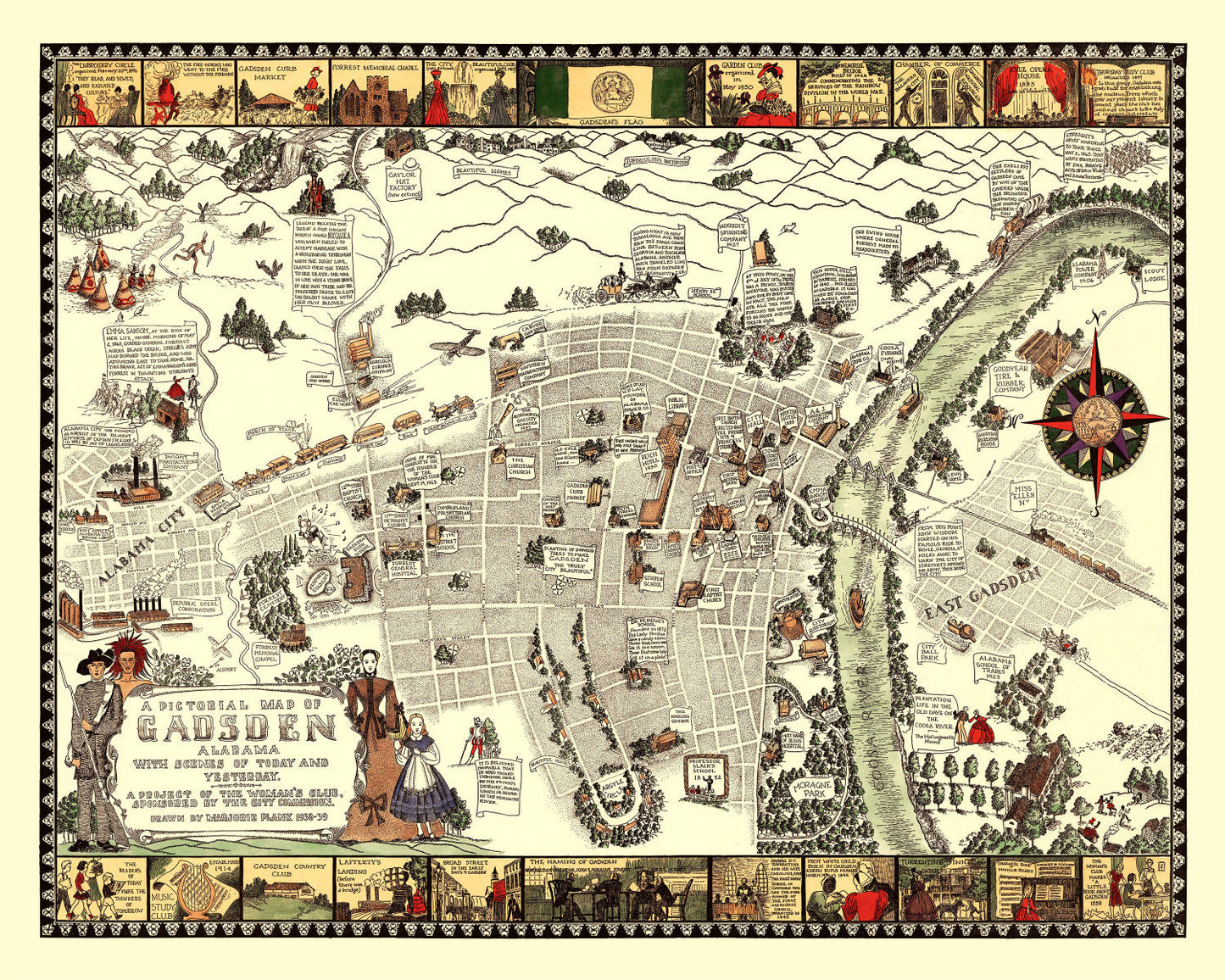 Vintage Map of Gadsden, Alabama, 1939