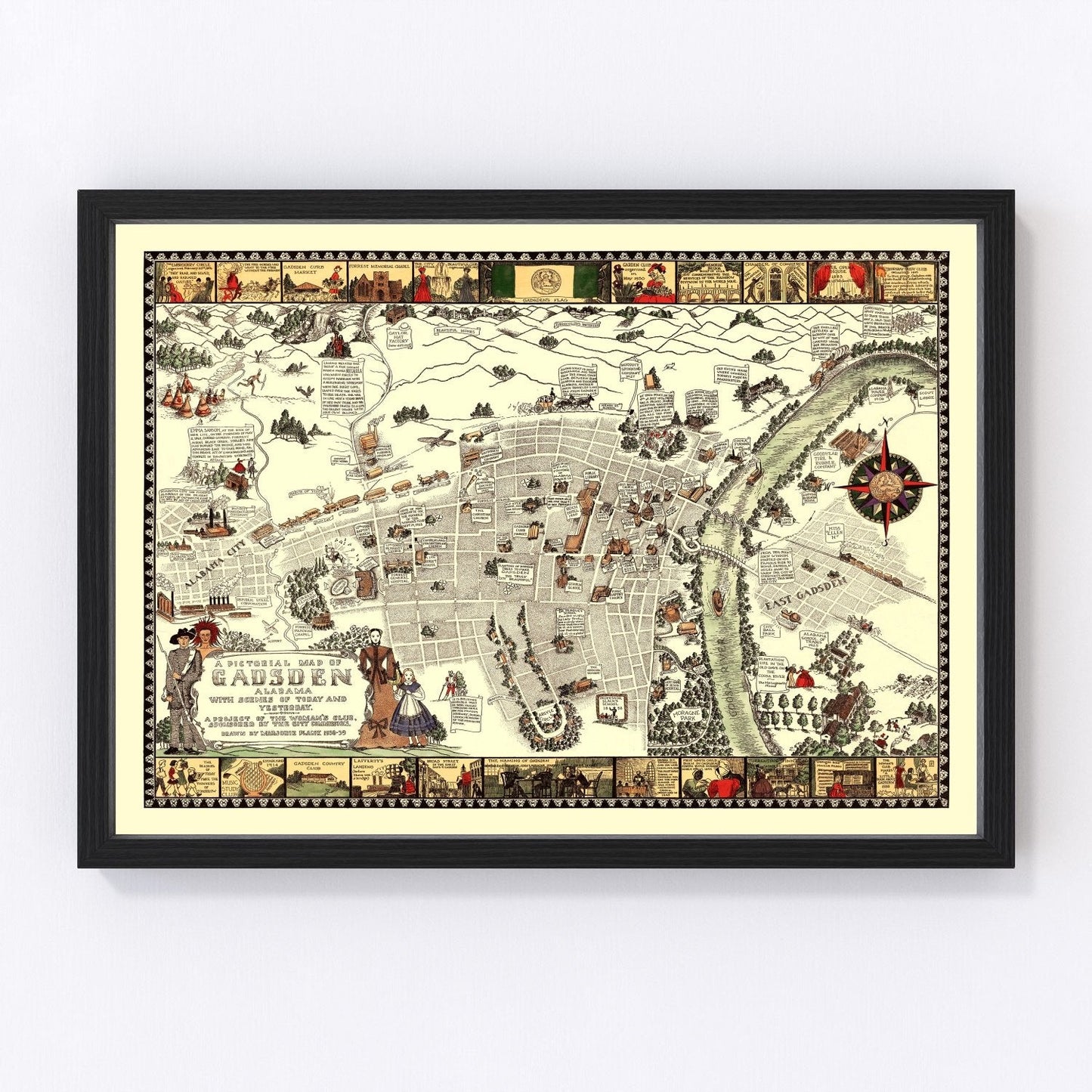 vintage map of Gadsden, Alabama, 1939