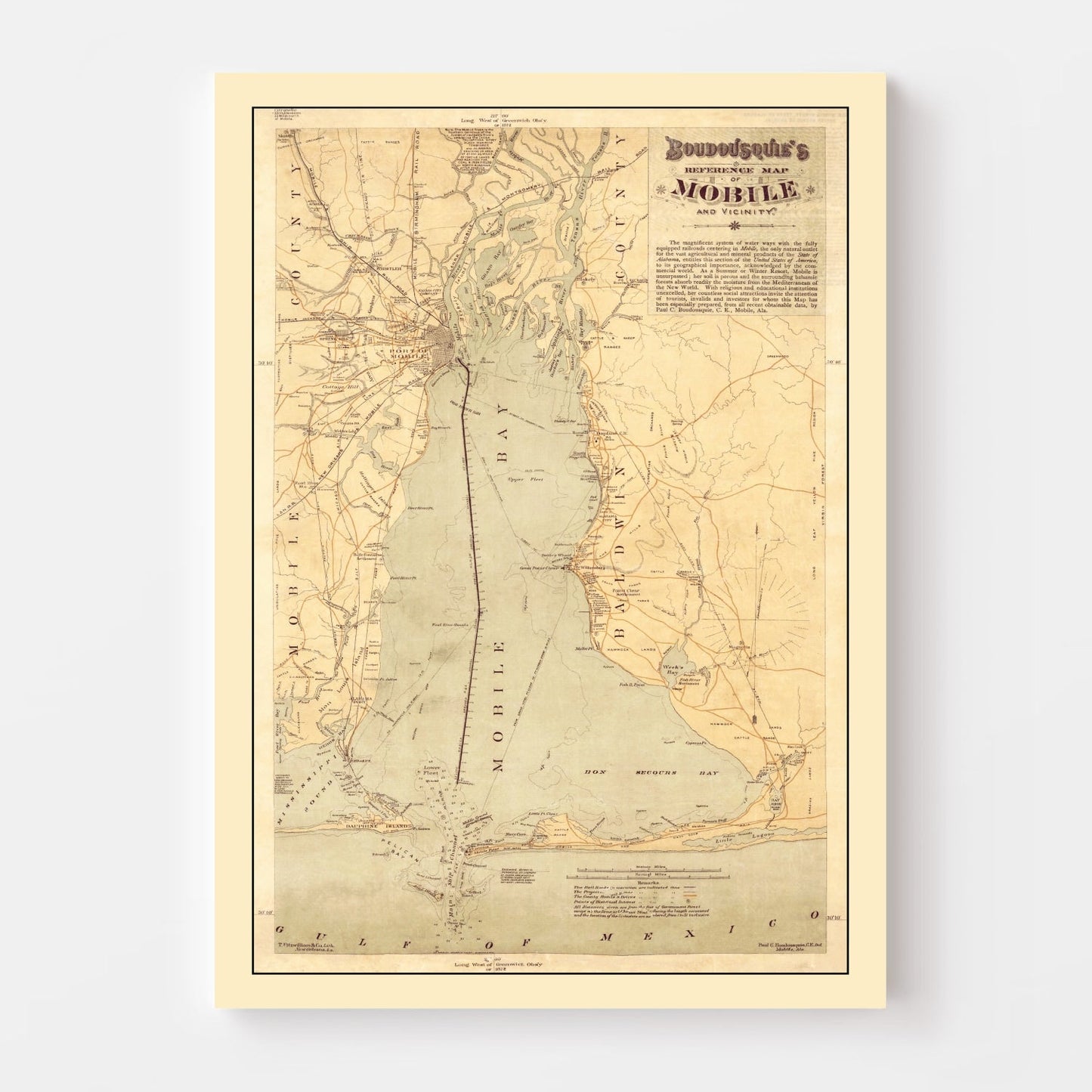 Vintage Map of Mobile, Alabama, 1889