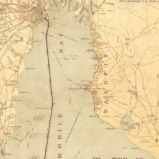 Vintage Map of Mobile, Alabama, 1889