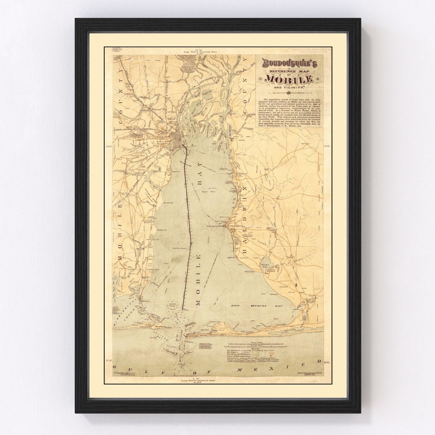 Vintage map of Mobile, Alabama, 1889