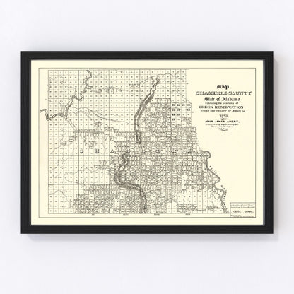 Vintage map of Chambers County, Alabama, 1974, restored vintage wall art print