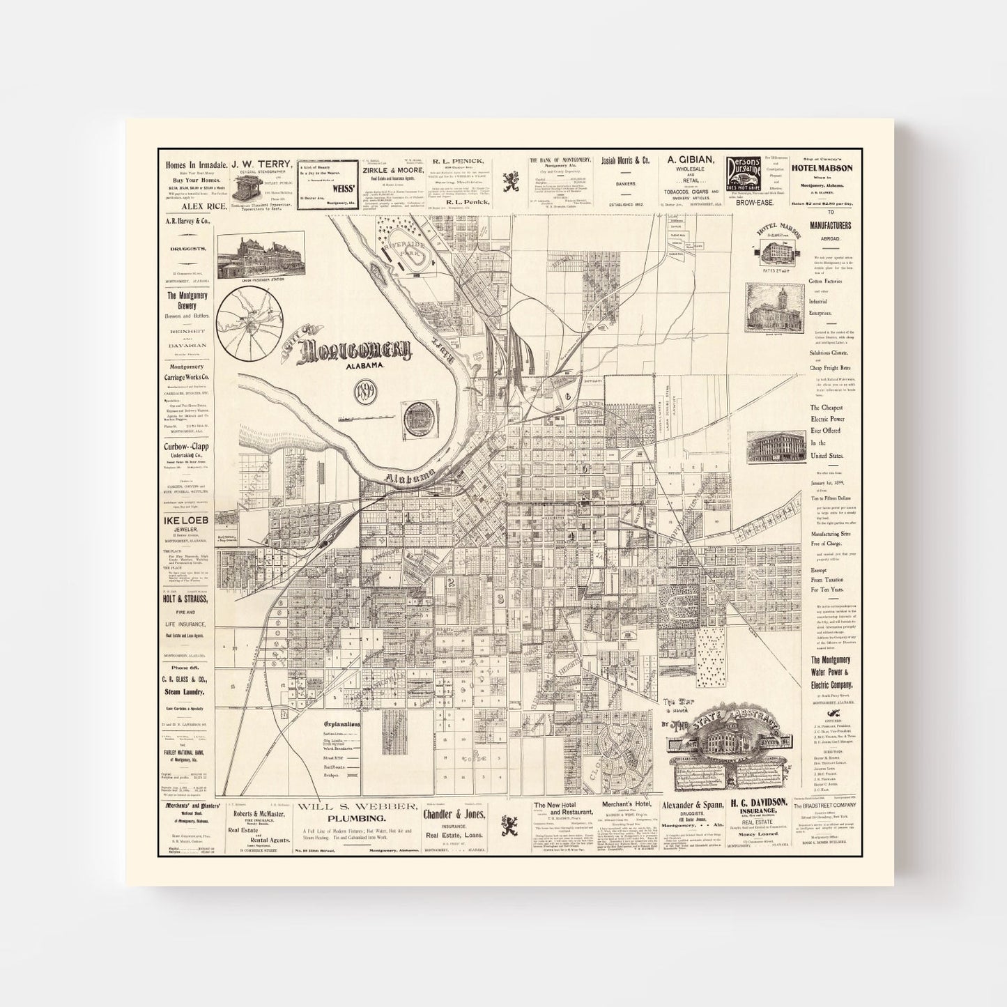 Vintage Map of Montgomery, Alabama, 1899