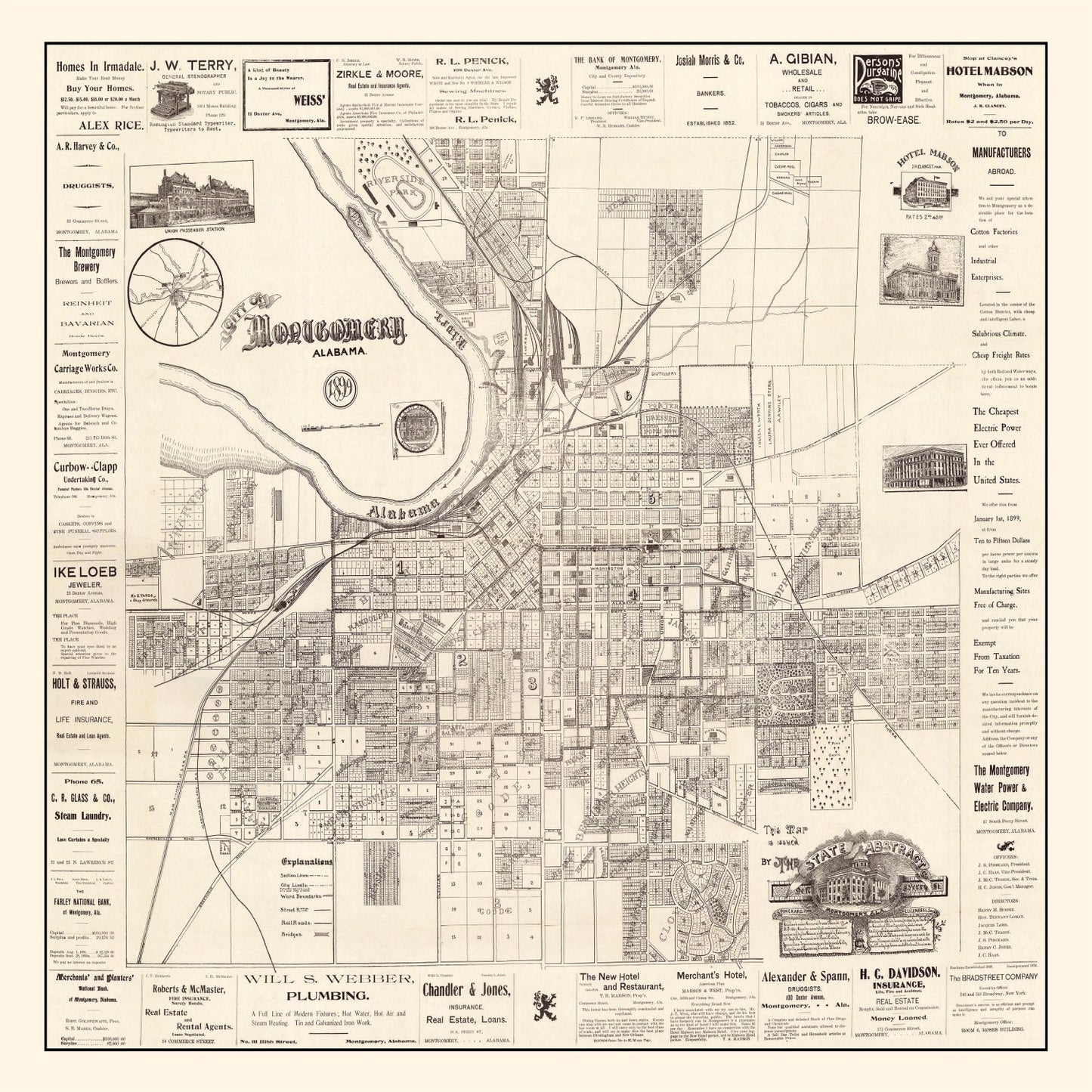 Vintage Map of Montgomery, Alabama, 1899