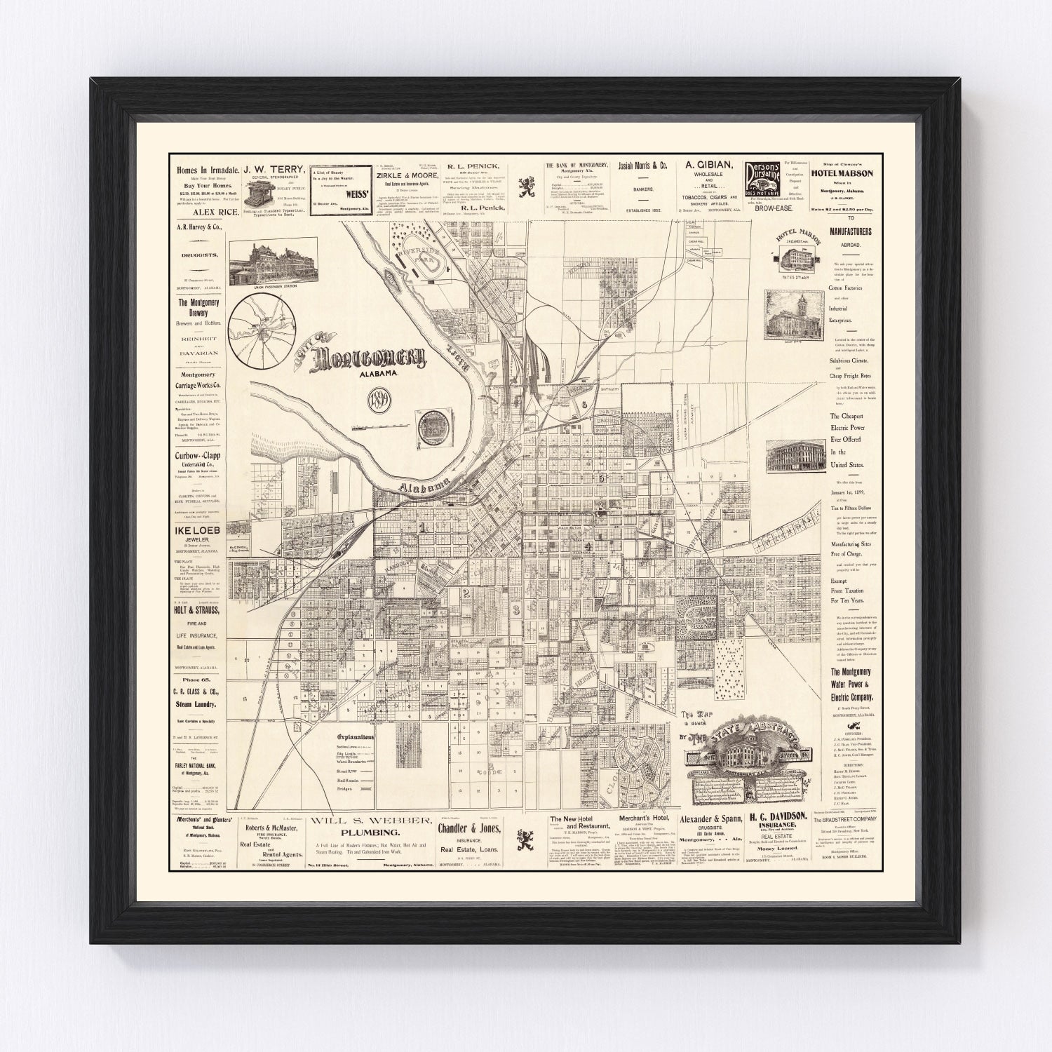 Vintage map of Montgomery, Alabama, 1899