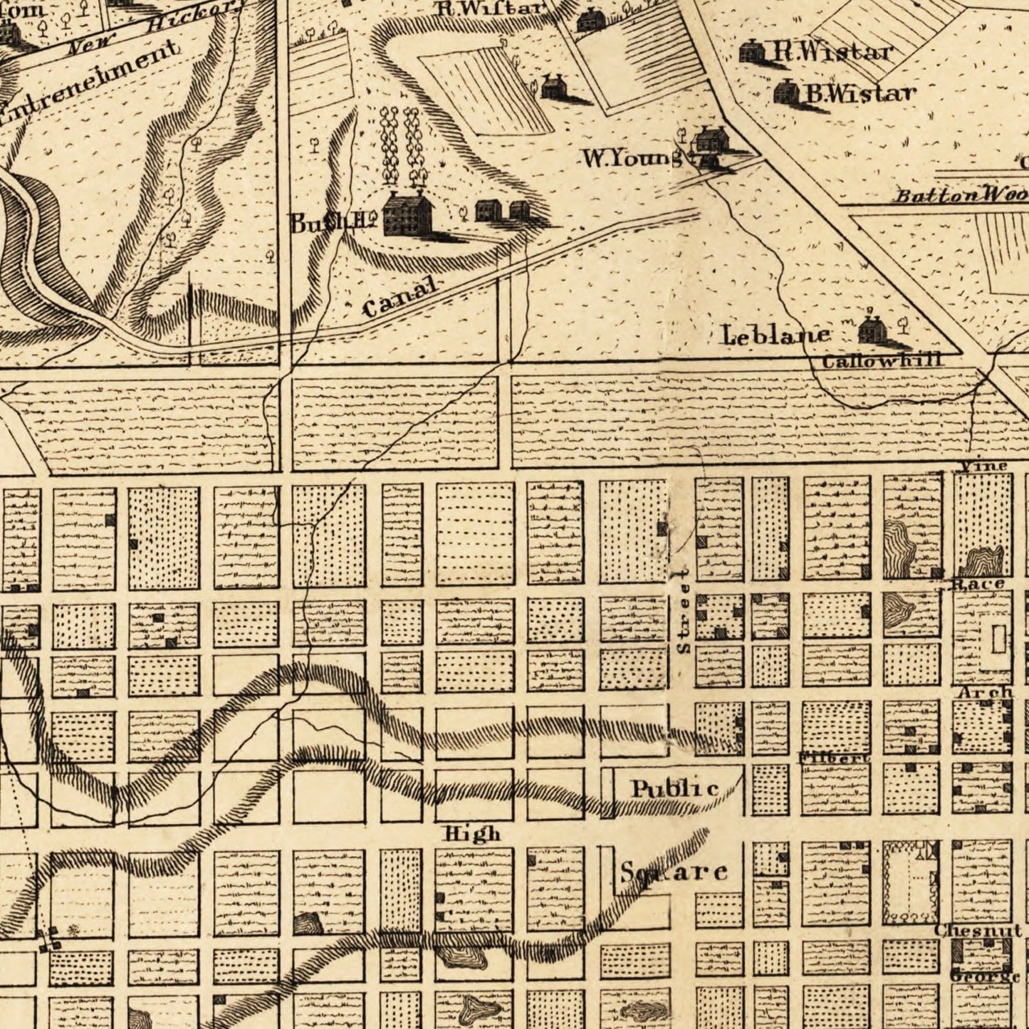 Vintage Map of Philadelphia, Pennsylvania, 1875