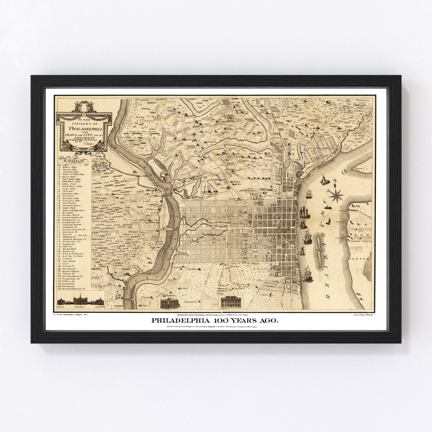vintage map of Philadelphia, Pennsylvania, 1875