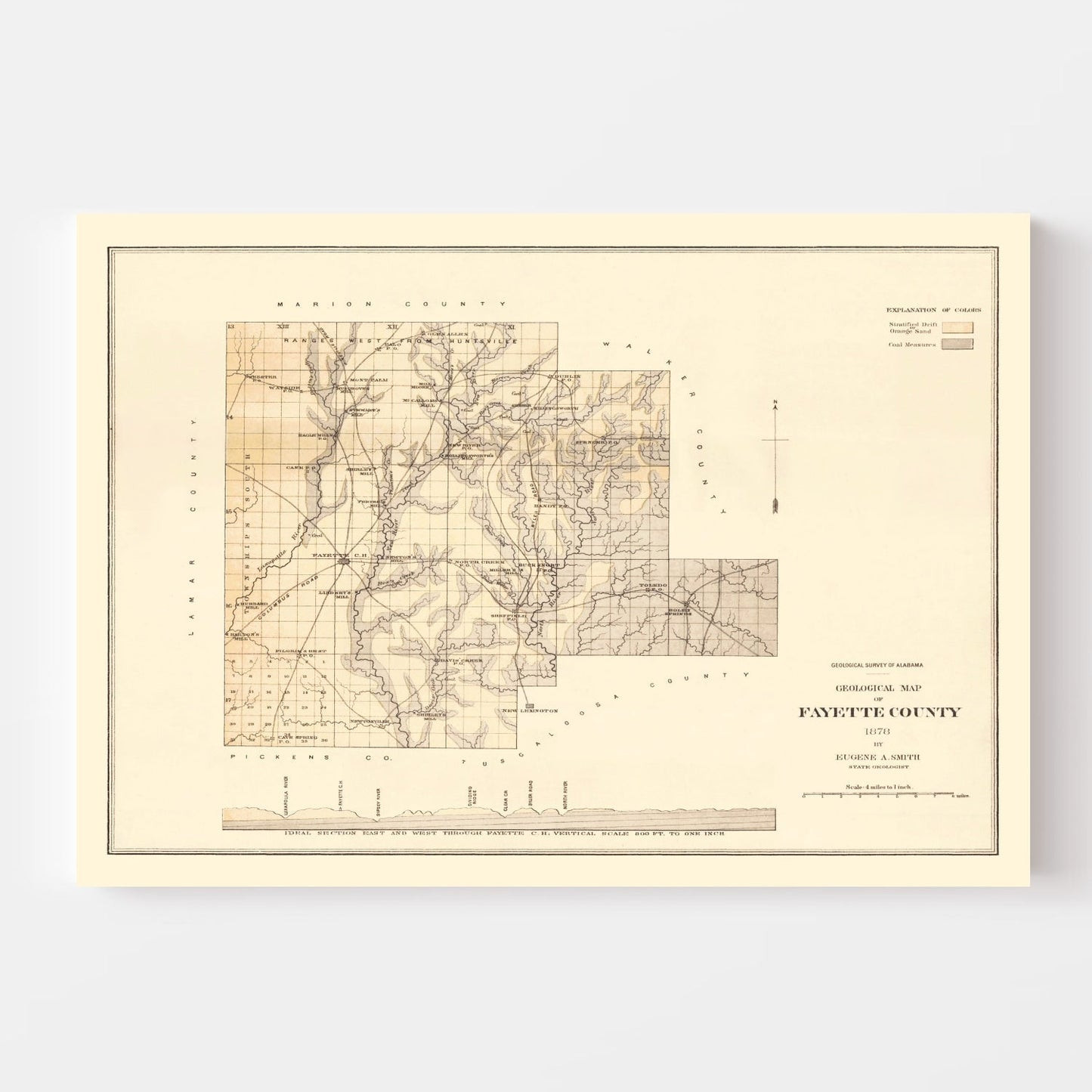 Vintage Map of Fayette County, Alabama, 1878