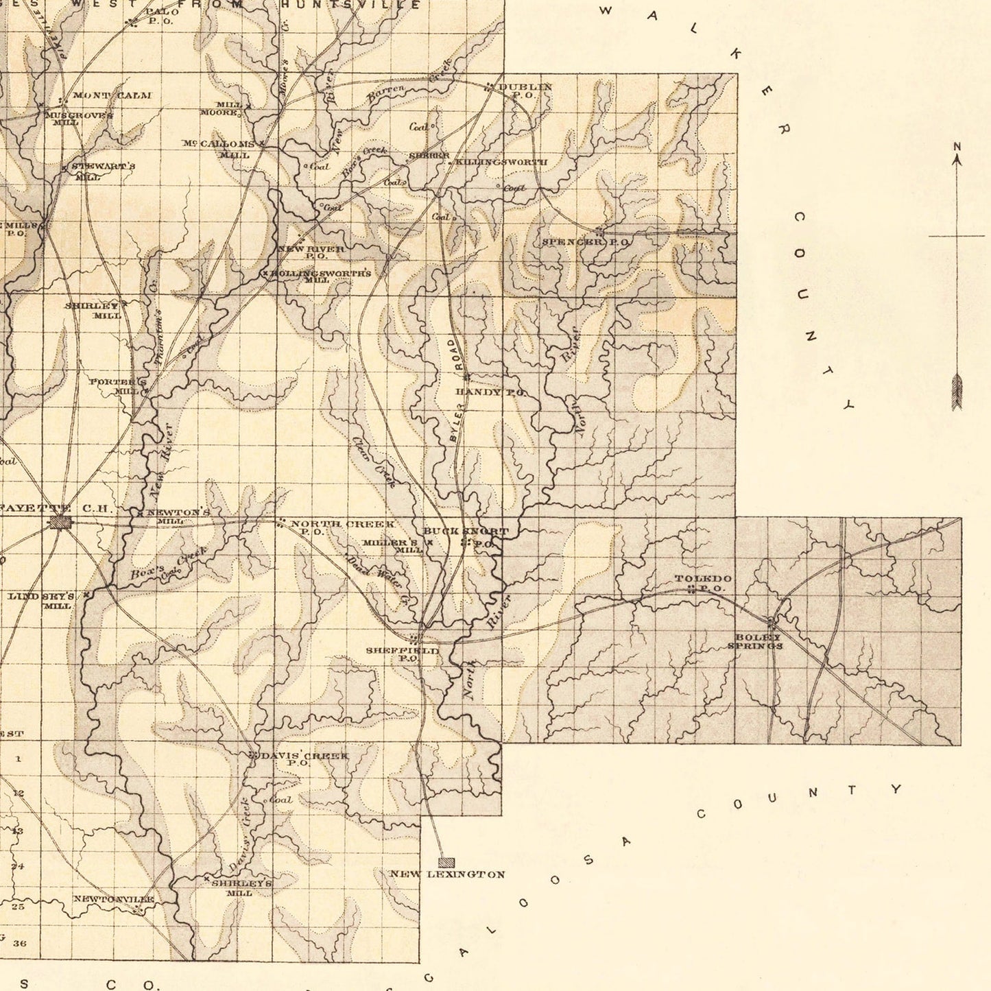 Vintage Map of Fayette County, Alabama, 1878