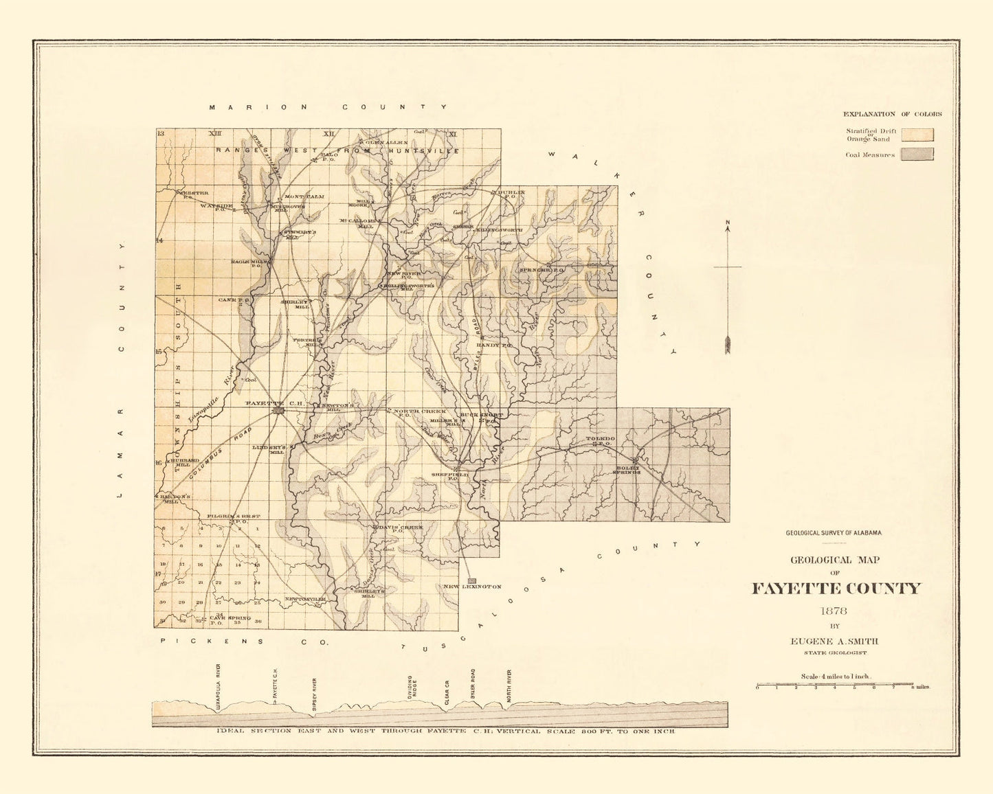 Vintage Map of Fayette County, Alabama, 1878