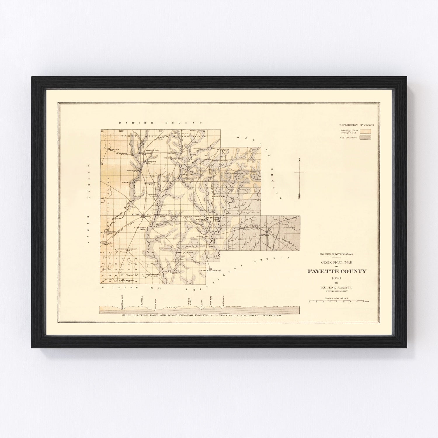 vintage map of Fayette County, Alabama, 1878