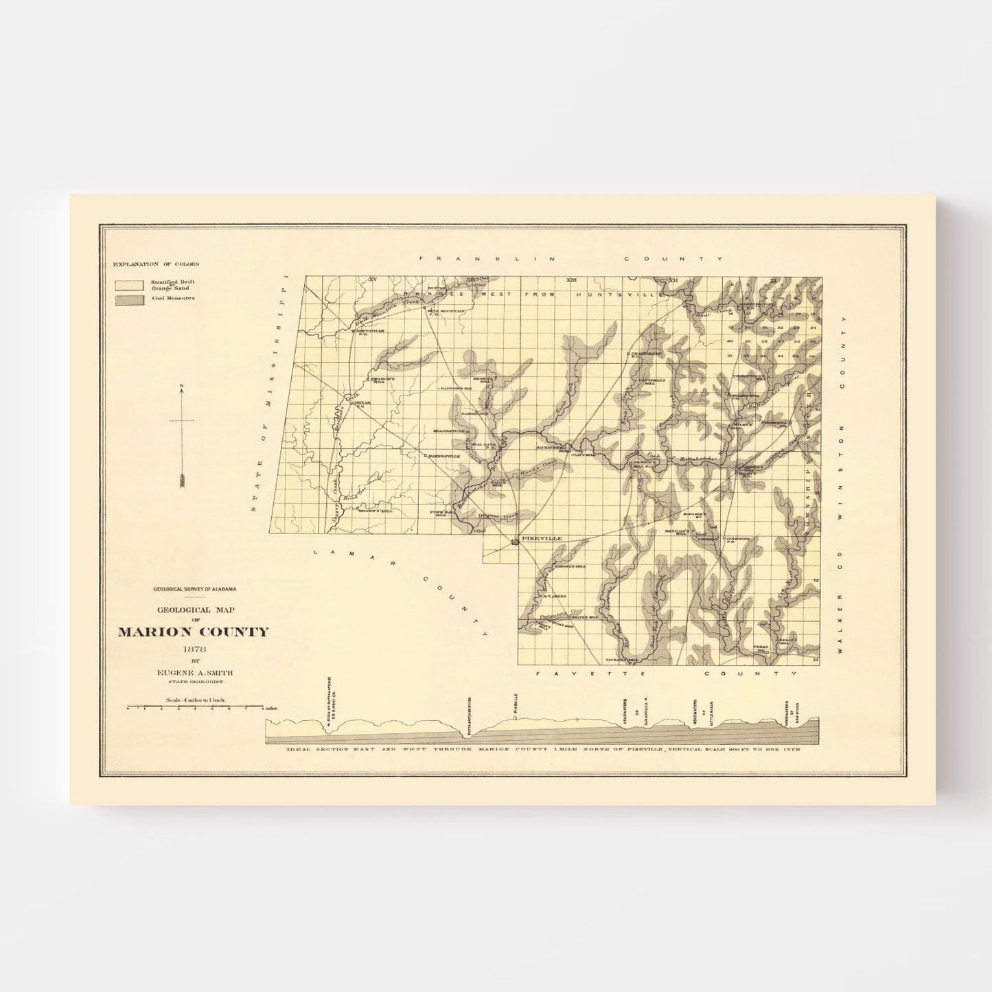 Vintage Map of Marion County, Alabama, 1878