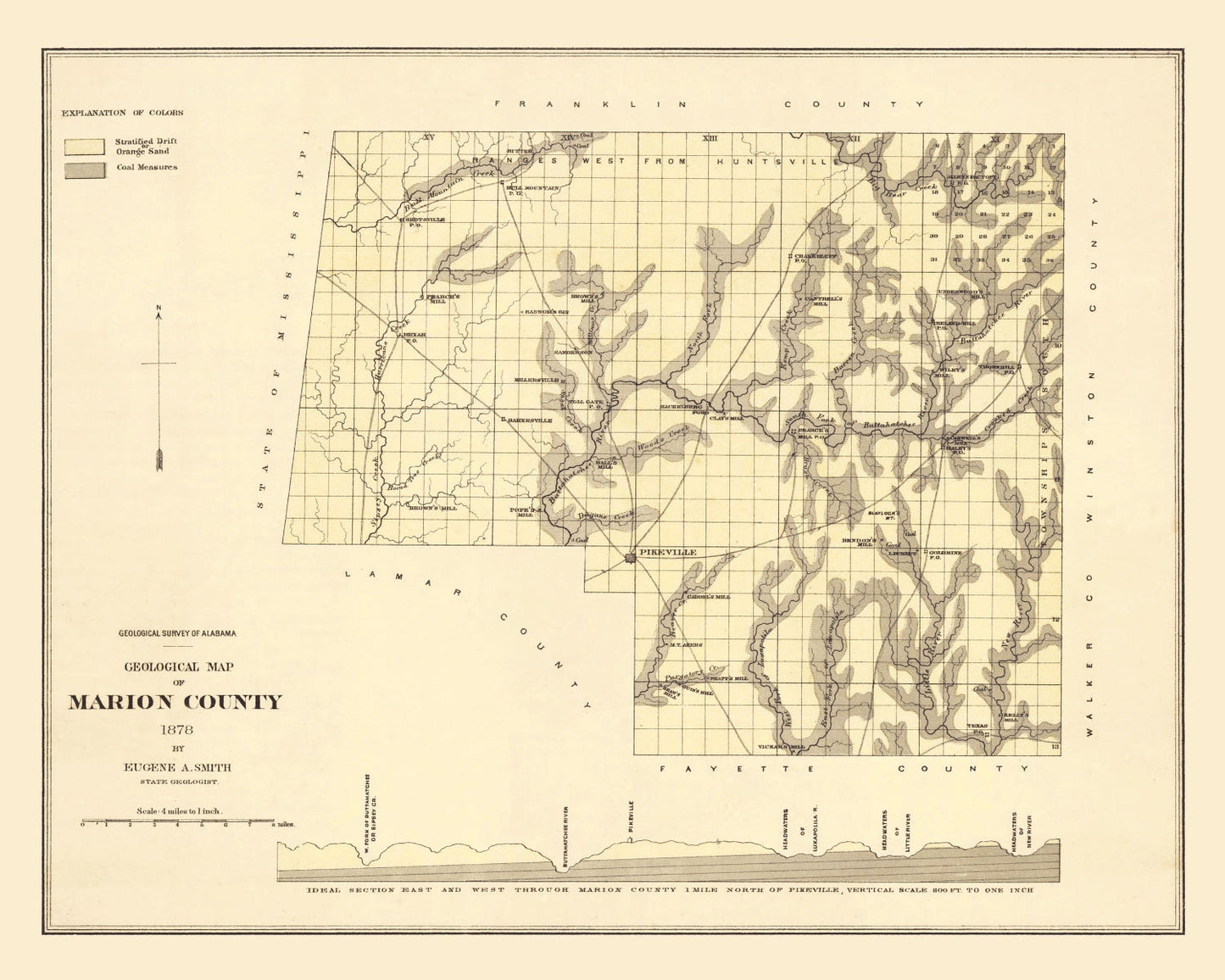 Vintage Map of Marion County, Alabama, 1878