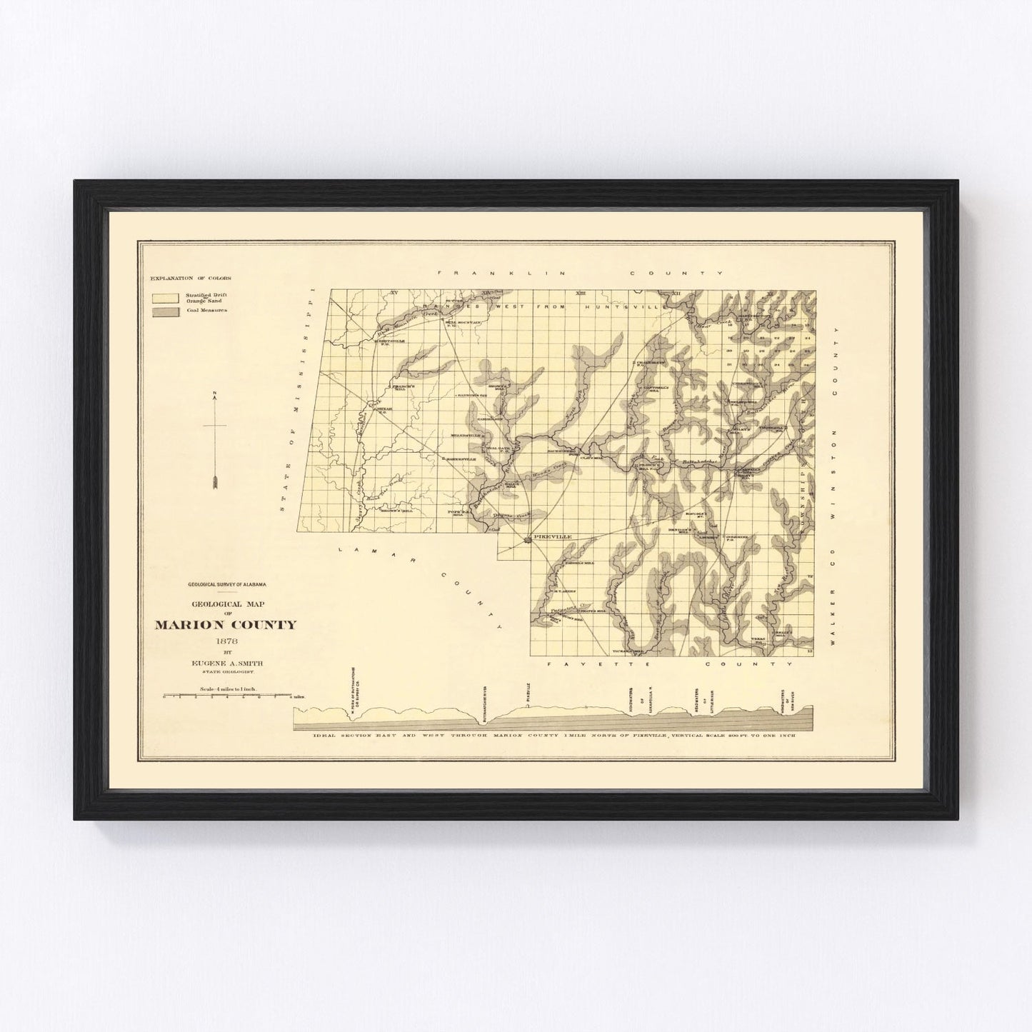 Vintage map of Marion County, Alabama, 1878