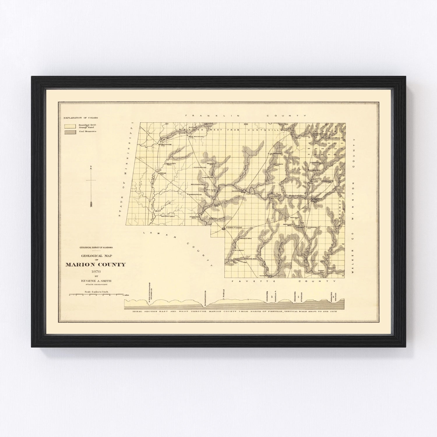 Vintage map of Marion County, Alabama, 1878
